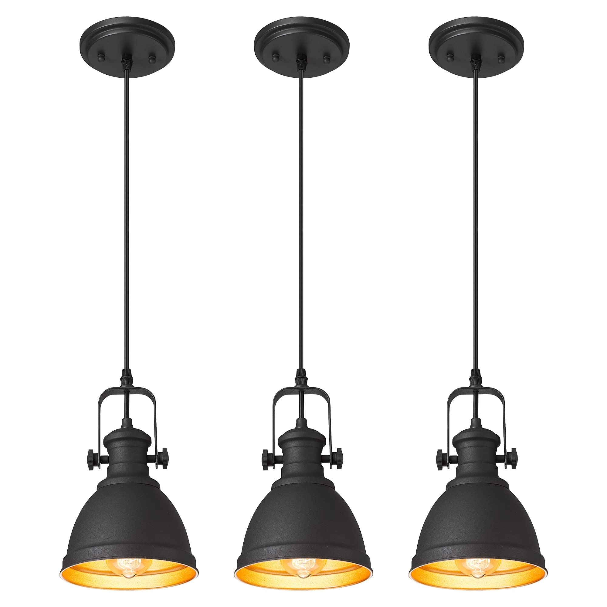 Oyezvary  3 Pack Minimalist Pendant Lights Black Metal Hanging Fixtures 6.5 in x 6.5 in x 10 in Adjustable for Kitchen Island