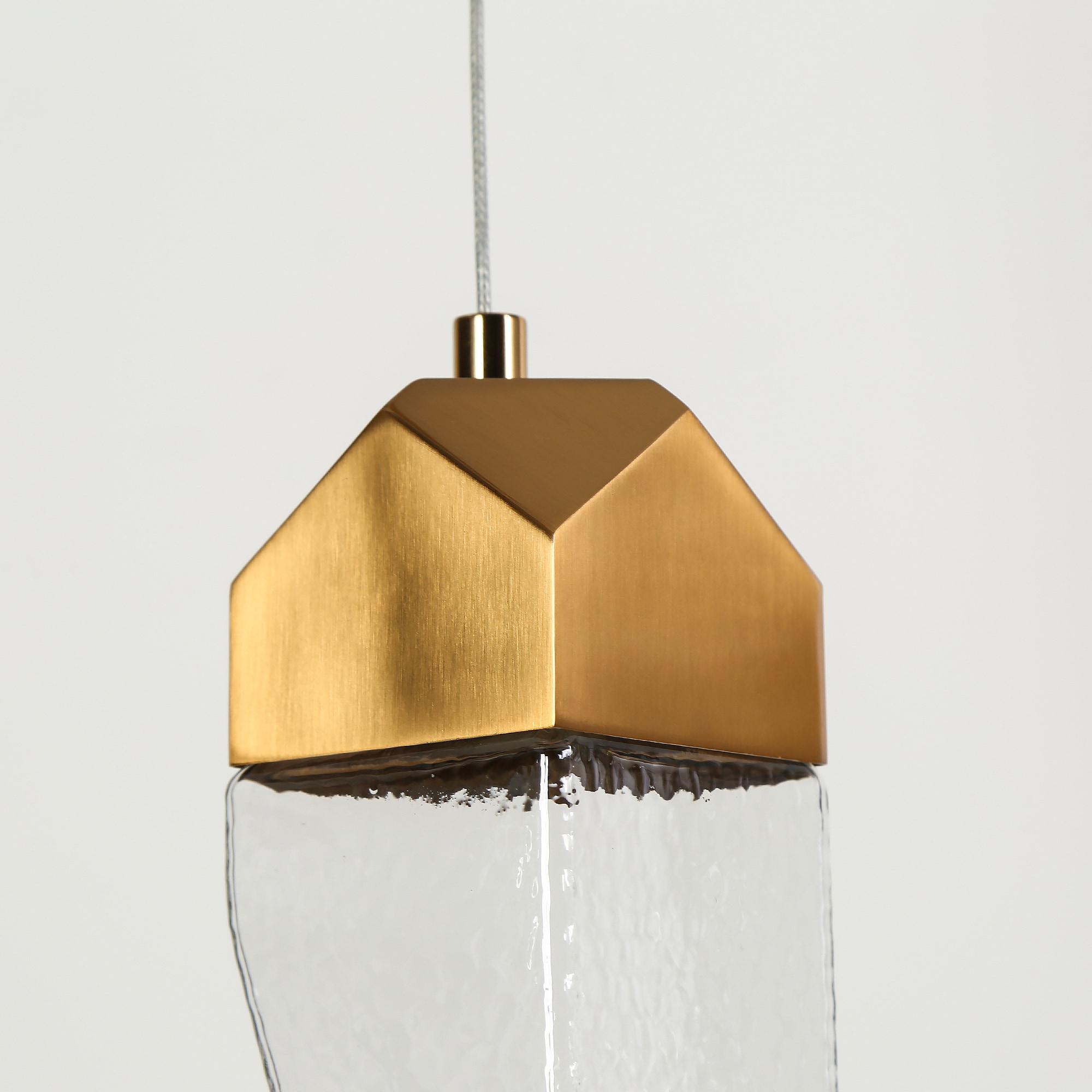 Polished Gold Brass and Crystal 3-Light LED Pendant Chandelier