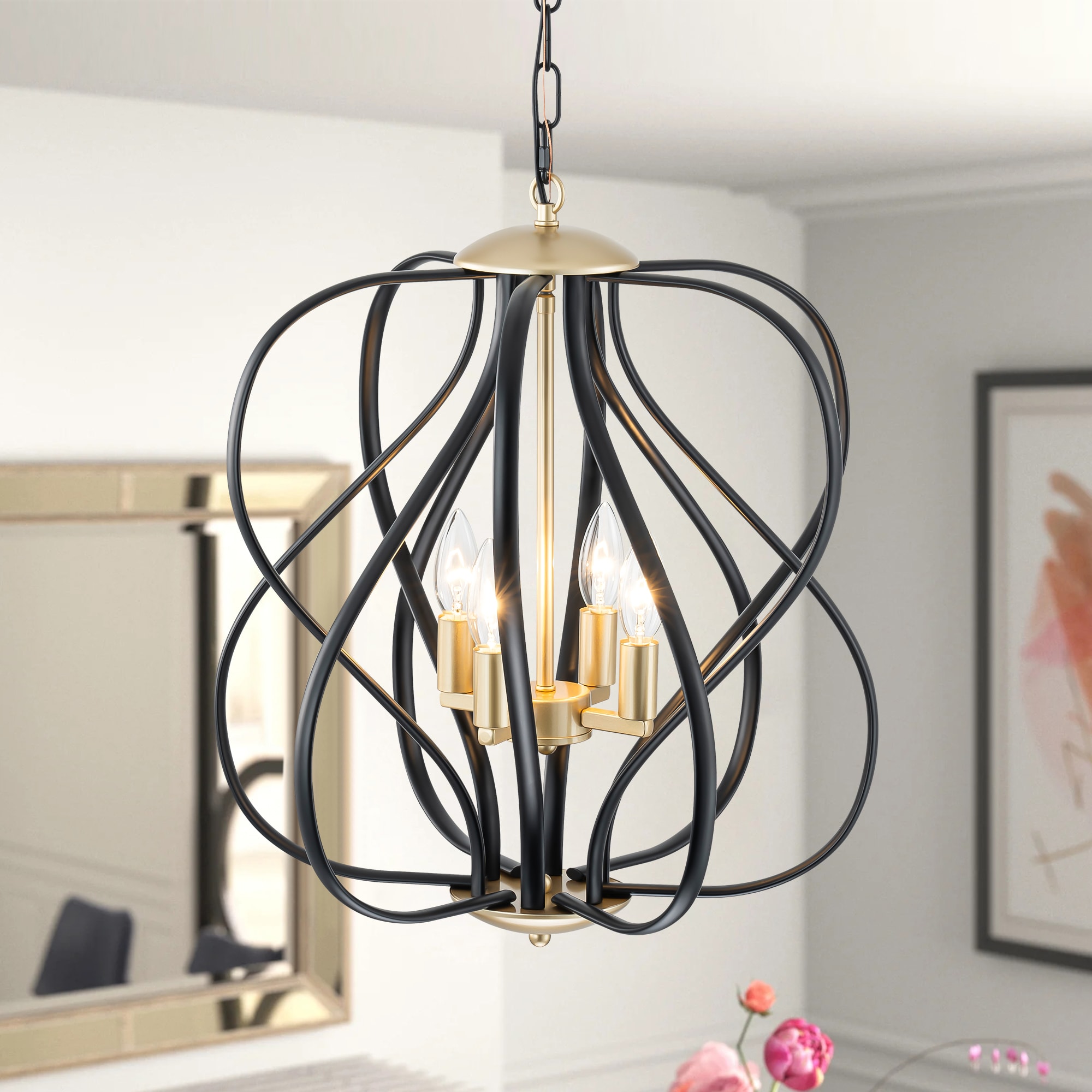 Rennnsan PL810171878 Voorhies 4 -Light Matte Black Industrial Geometric Medium Hanging Pendant light