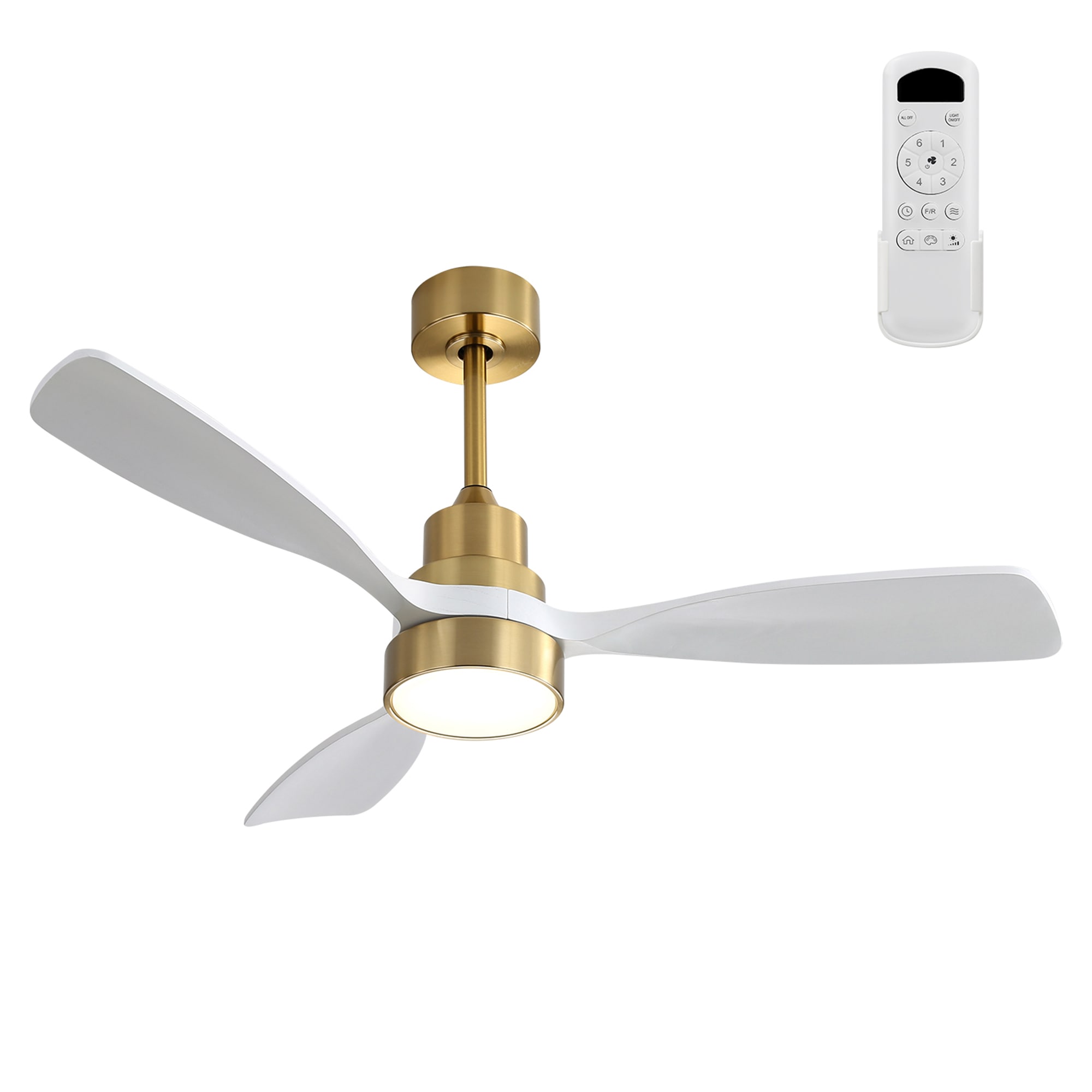 Bybafun YD1300057 48-in Color-Changing Integrated LED Gold + White with Wood Blades Ceiling Fan With Light - Remote Included ( 3 -Blade )