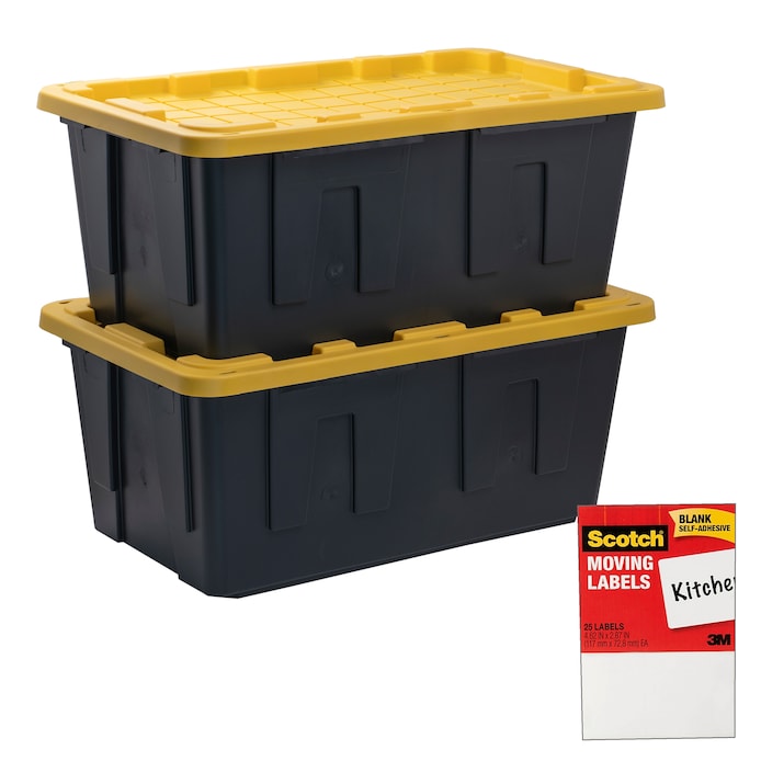 Shop Project Source 2-Pack Project Source Commander X-large 40-Gallons  (160-Quart) Black and Yellow Heavy Duty Tote with snap lid at