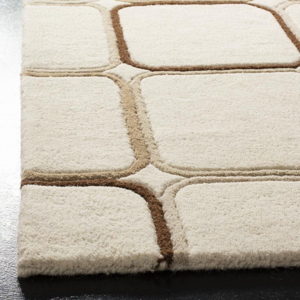 Ivory Geometric Tufted Wool and Viscose Area Rug, 5' x 8'