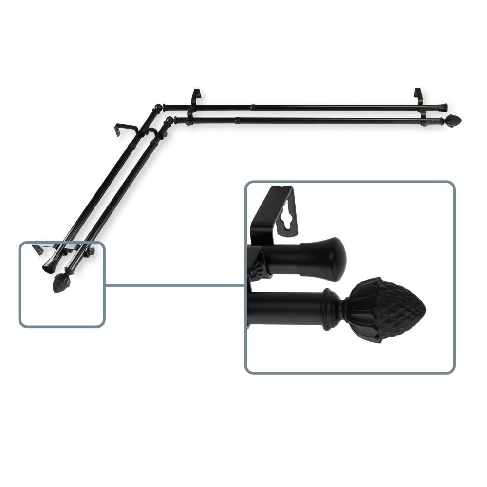 Hart & Harlow L4767-662CR Penelope 13/16-in double 66-in to 120-in Black Steel Corner curtain rod with Finials