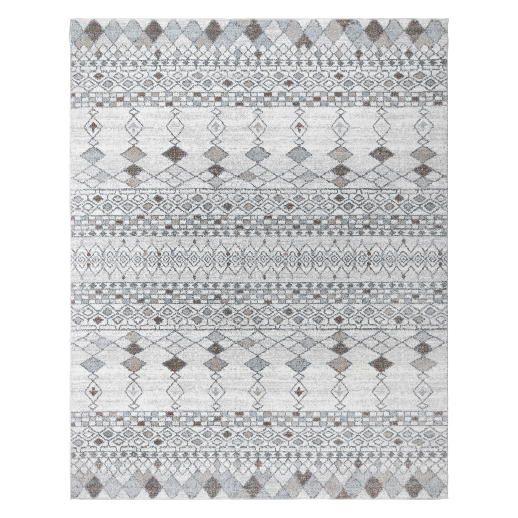 Gray and Beige Geometric Moroccan Polypropylene Area Rug 9' x 12'