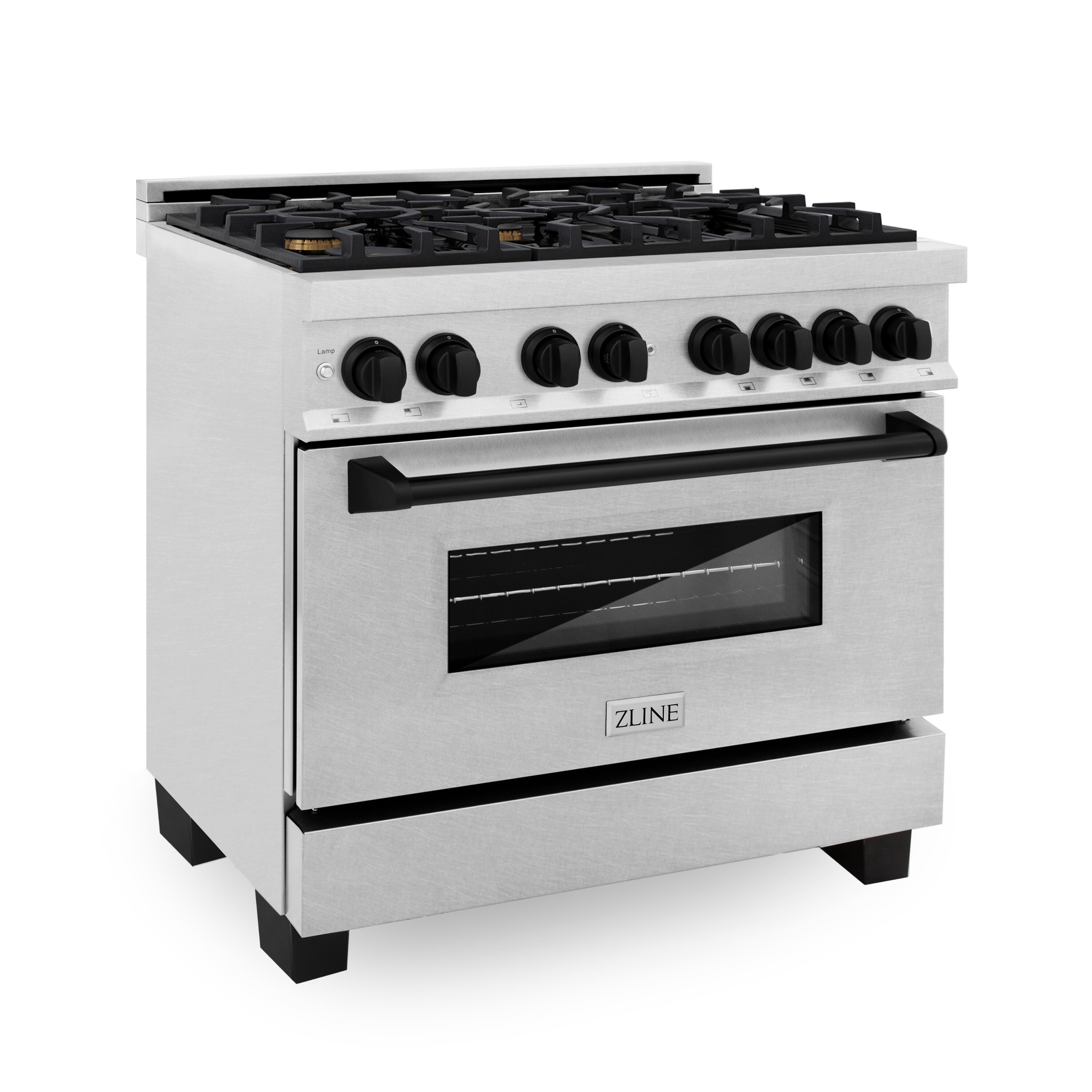 ZLINE KITCHEN & BATH RASZ-SN-36-MB Legacy 36-in Deep recessed 6 burners Convection Oven Freestanding Dual Fuel Range ( Satin Stainless Steel, Matte Black Accents )
