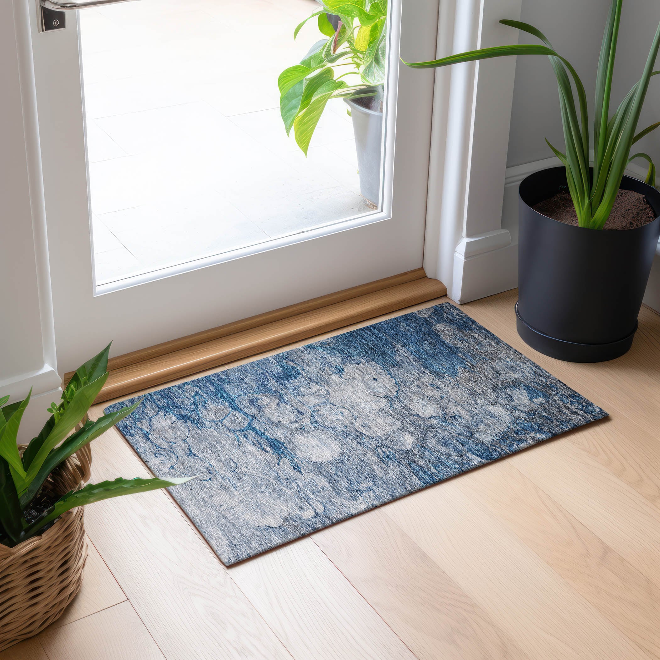 Blue Abstract Washable Synthetic Indoor/Outdoor Rug 1'8" x 2'6"