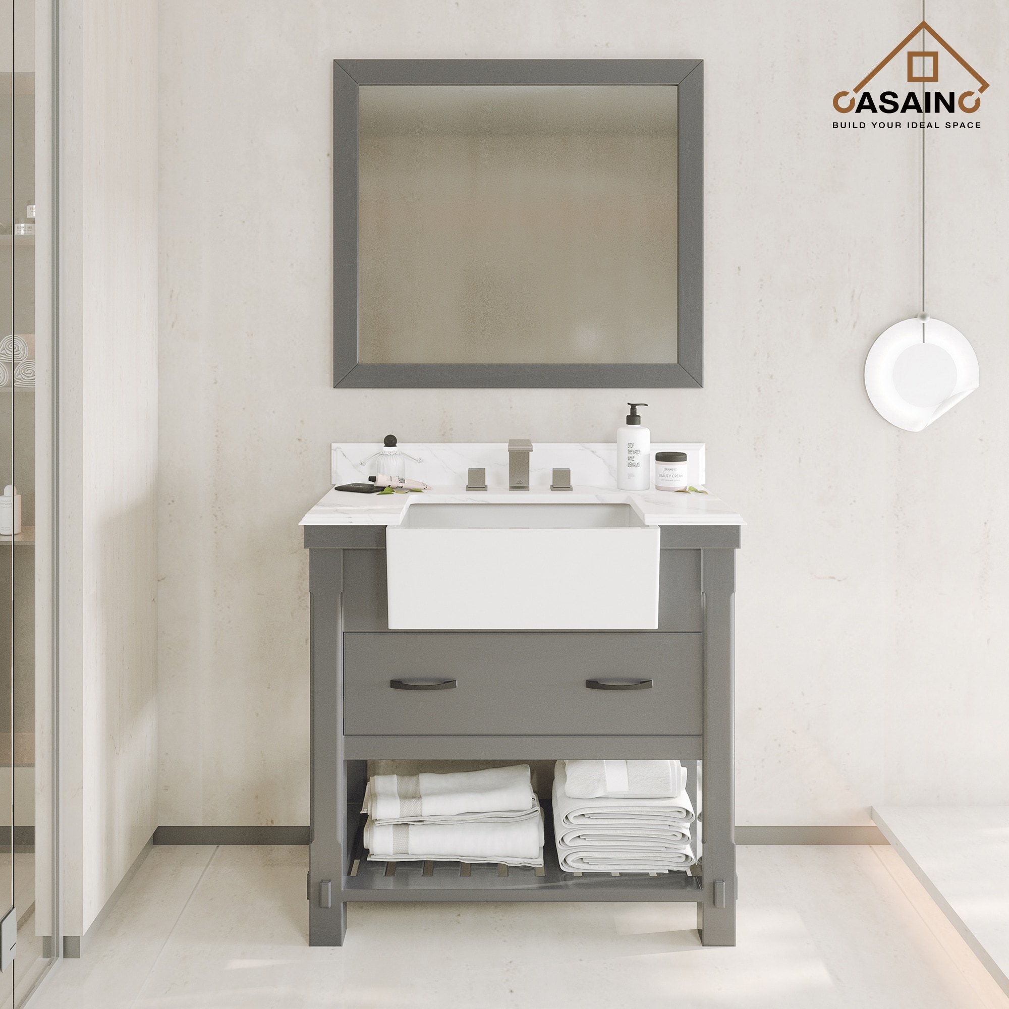 CASAINC MS-30036-CAB-WH 36-in Gray Undermount Single sink Bathroom Vanity with White Quartz Top