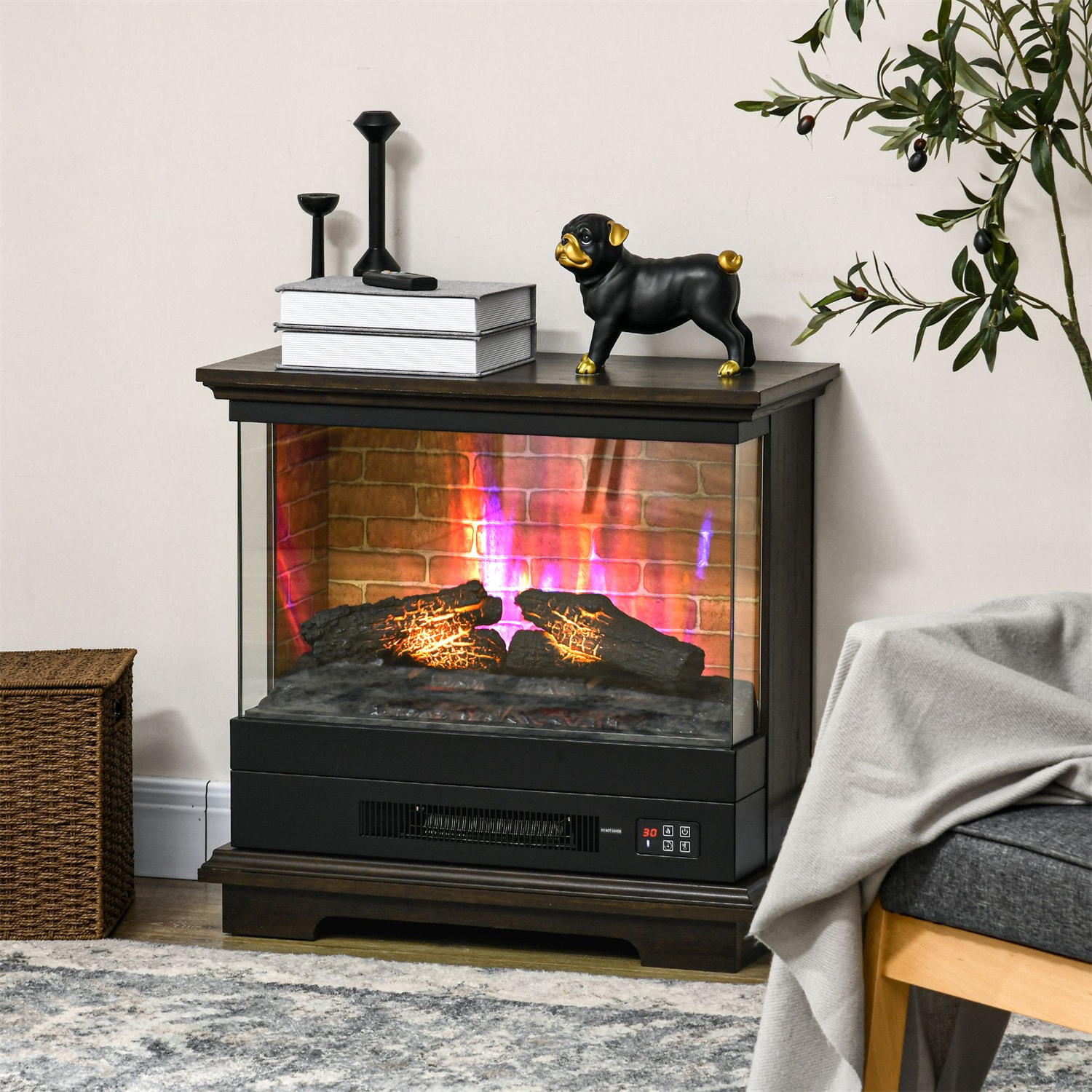 BABOOM BOM-P173996-OR 26.75-Inches W Brown Free standing Fan-forced Flat wall Electric Fireplace with Remote Control Included