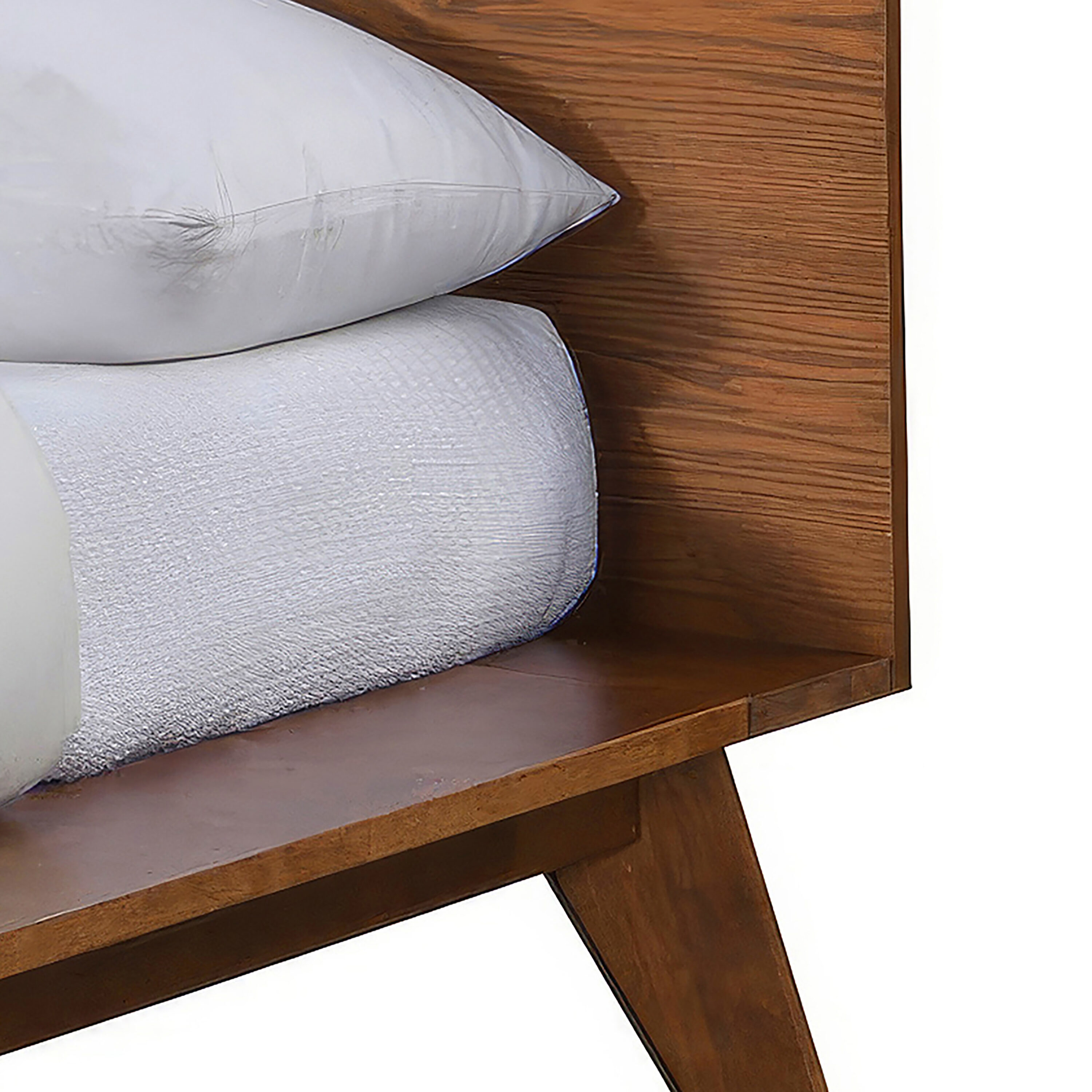 Walnut Full Wood Platform Bed with Headboard and Drawer