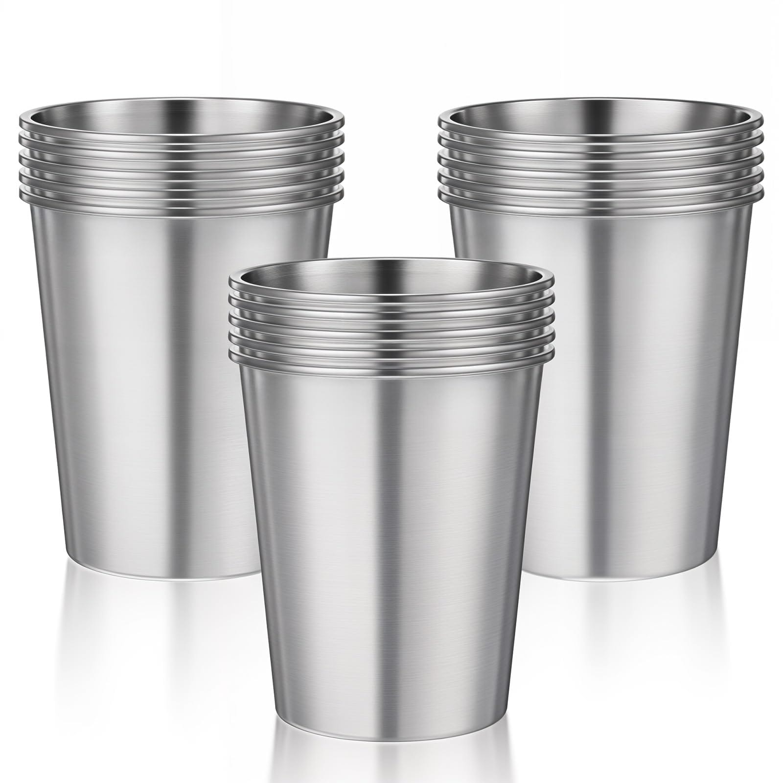 Aoibox  15 Piece 8 oz Stainless Steel Pint Cups Stackable Unbreakable Metal Drinking Glasses Camping Travel Cups