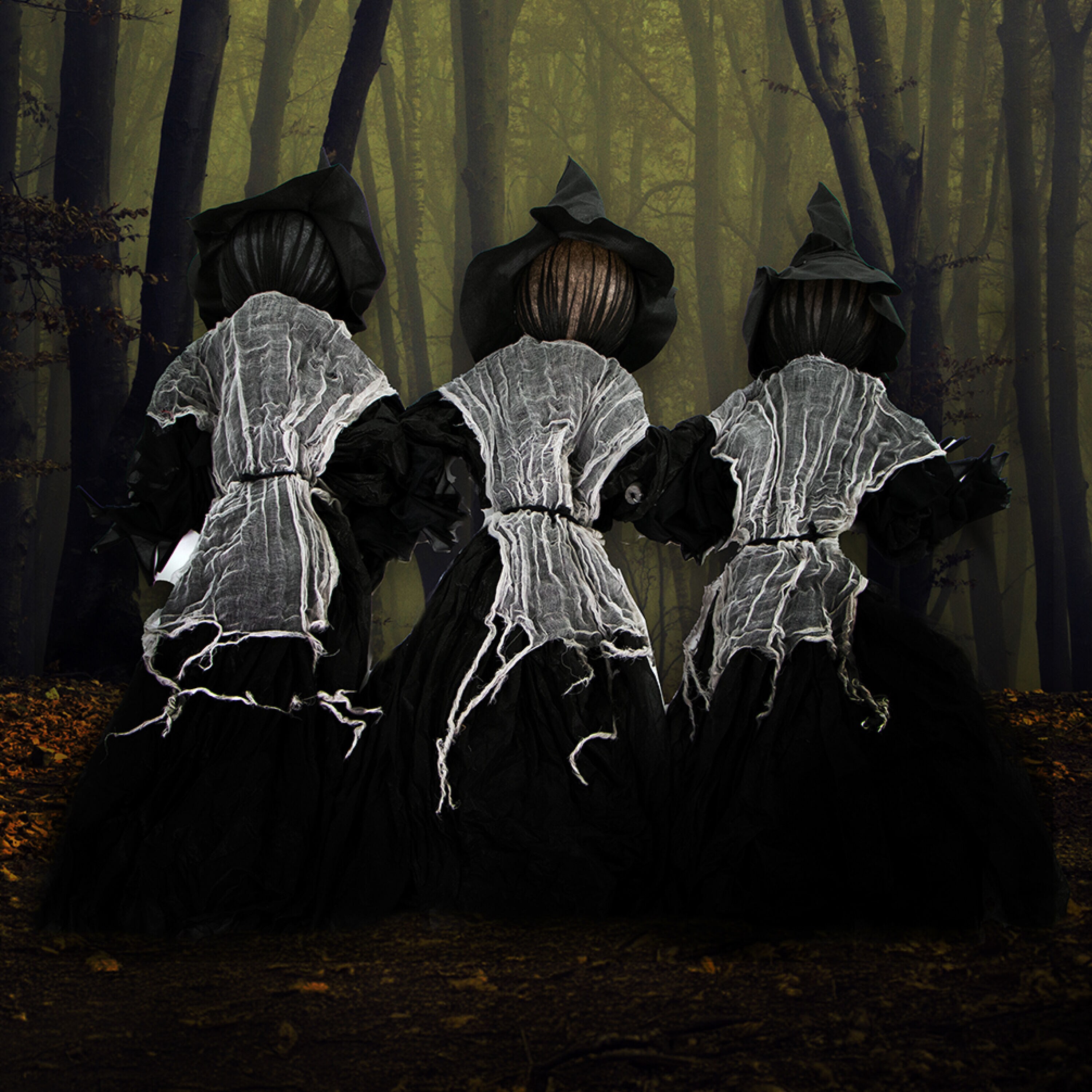 42-Inch Black and White Pre-Lit Animated Witch Trio Lawn Decor