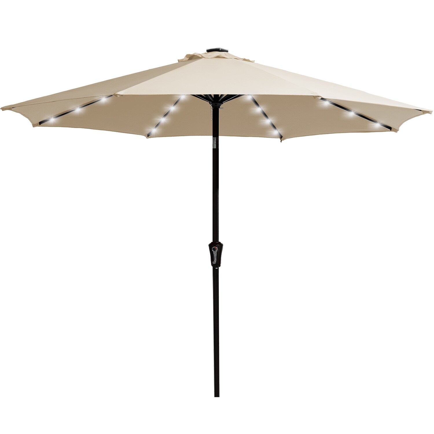 JEAREY 10-ft Beige Solar Powered Crank Market Patio Umbrella In The ...