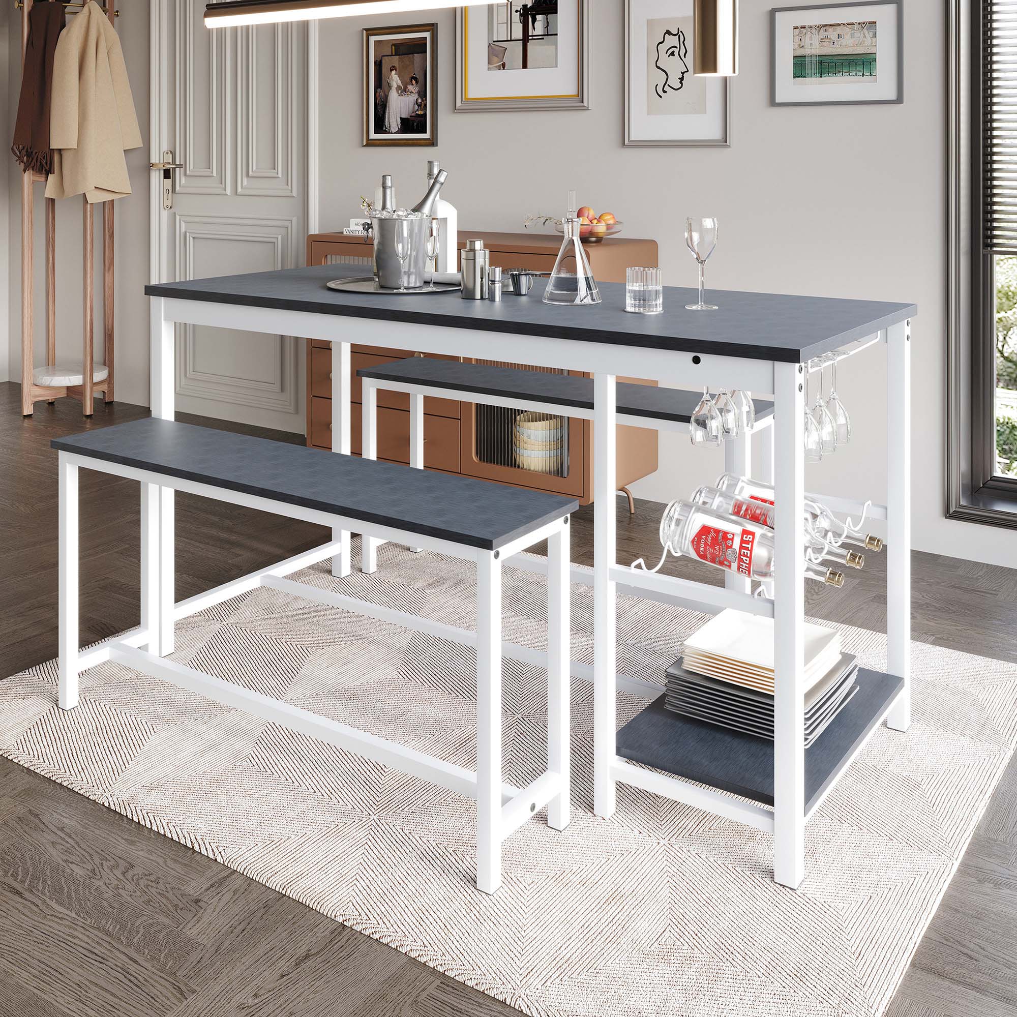 ChaletPosh CM669T54-WT-MT-3X White Contemporary/Modern Dining Room Set with Rectangular Table ( Seats 4 )