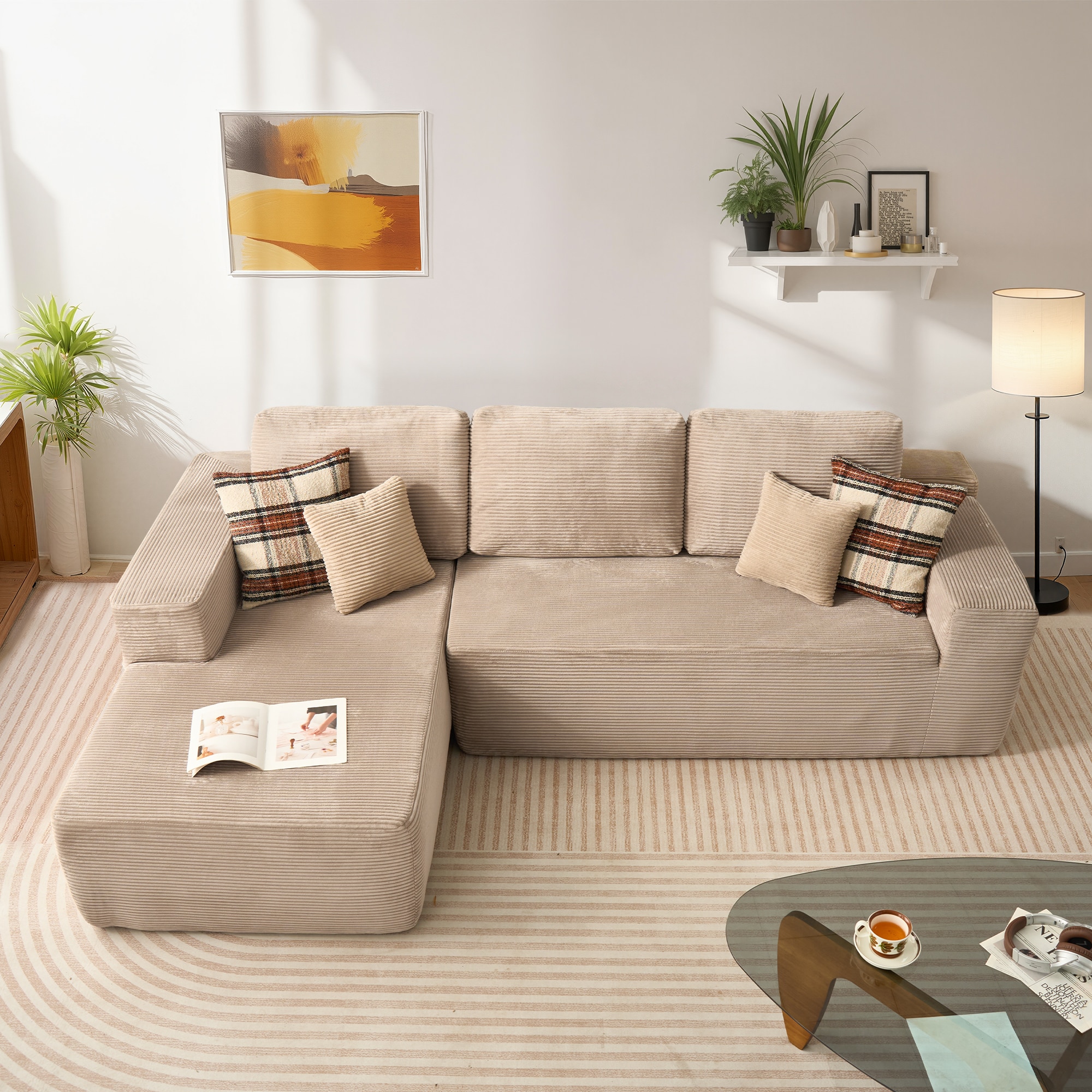 XIZZI XIVIVI800L Veluere 106.3-in W Modern Camel 3-seater Reclining Sectional