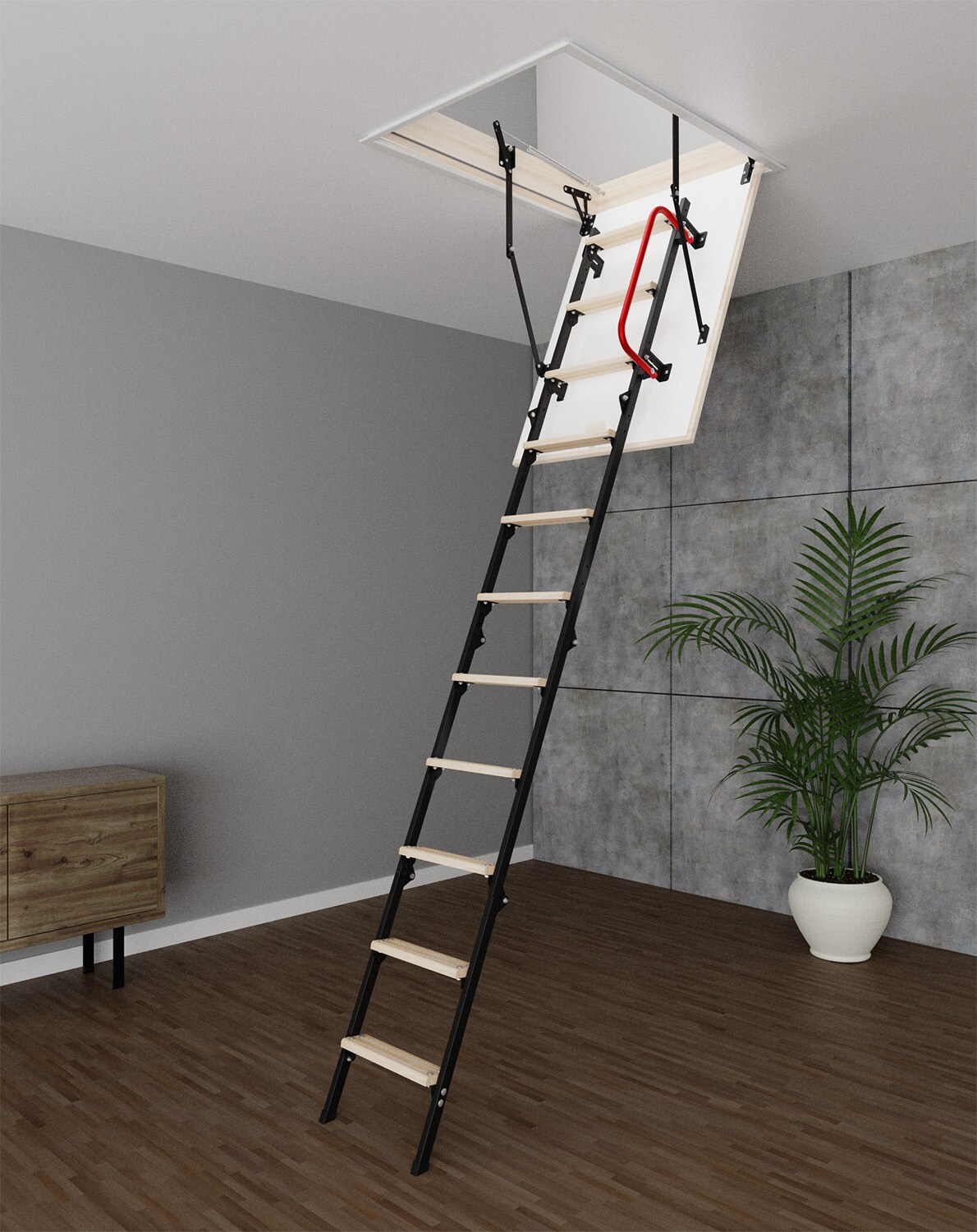 STAIRLUXE Metal Folding Attic Ladder 8-ft to 9.18-ft (Rough Opening: 28 ...