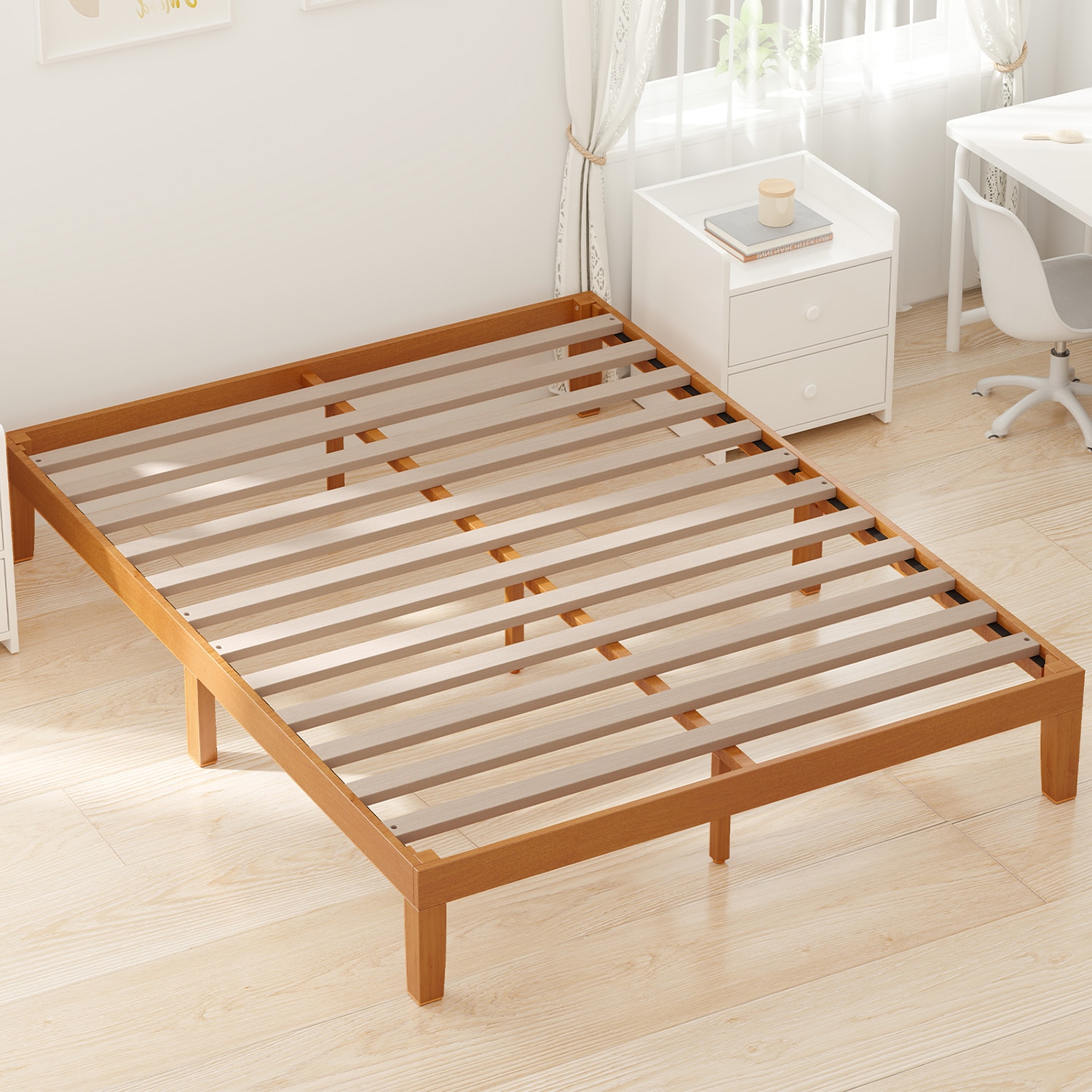 Mondawe MO-HW65935BN Nature Queen Wood Bed frame Bed