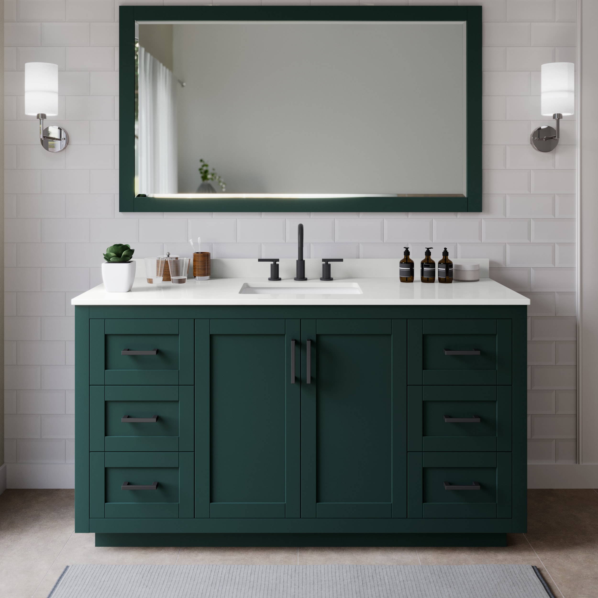 Wyndham Collection WCF292966SGKWQUS3MXX Miranda 66-in Green Undermount Single Sink Bathroom Vanity with White Quartz Top