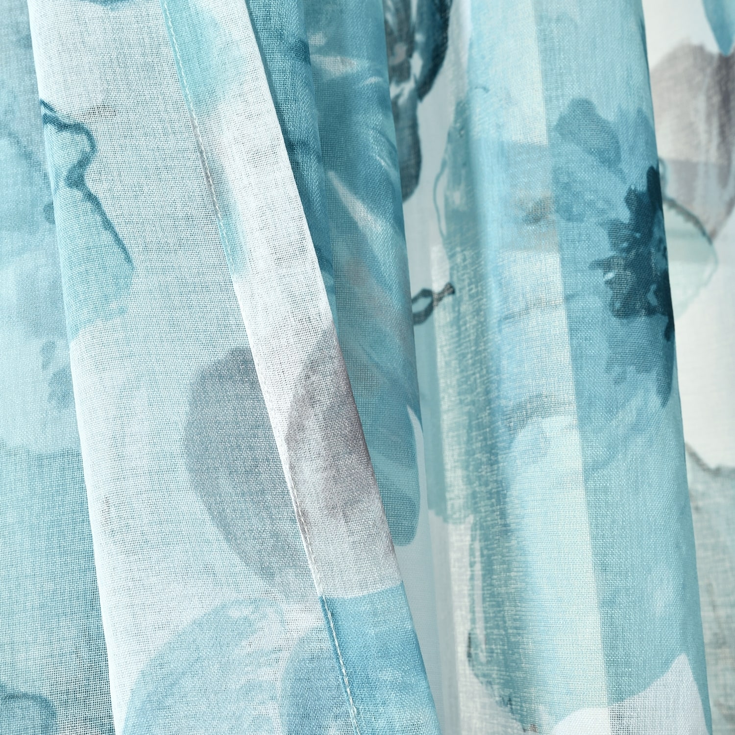 Leah Blue Floral Sheer Polyester Window Curtain Panels