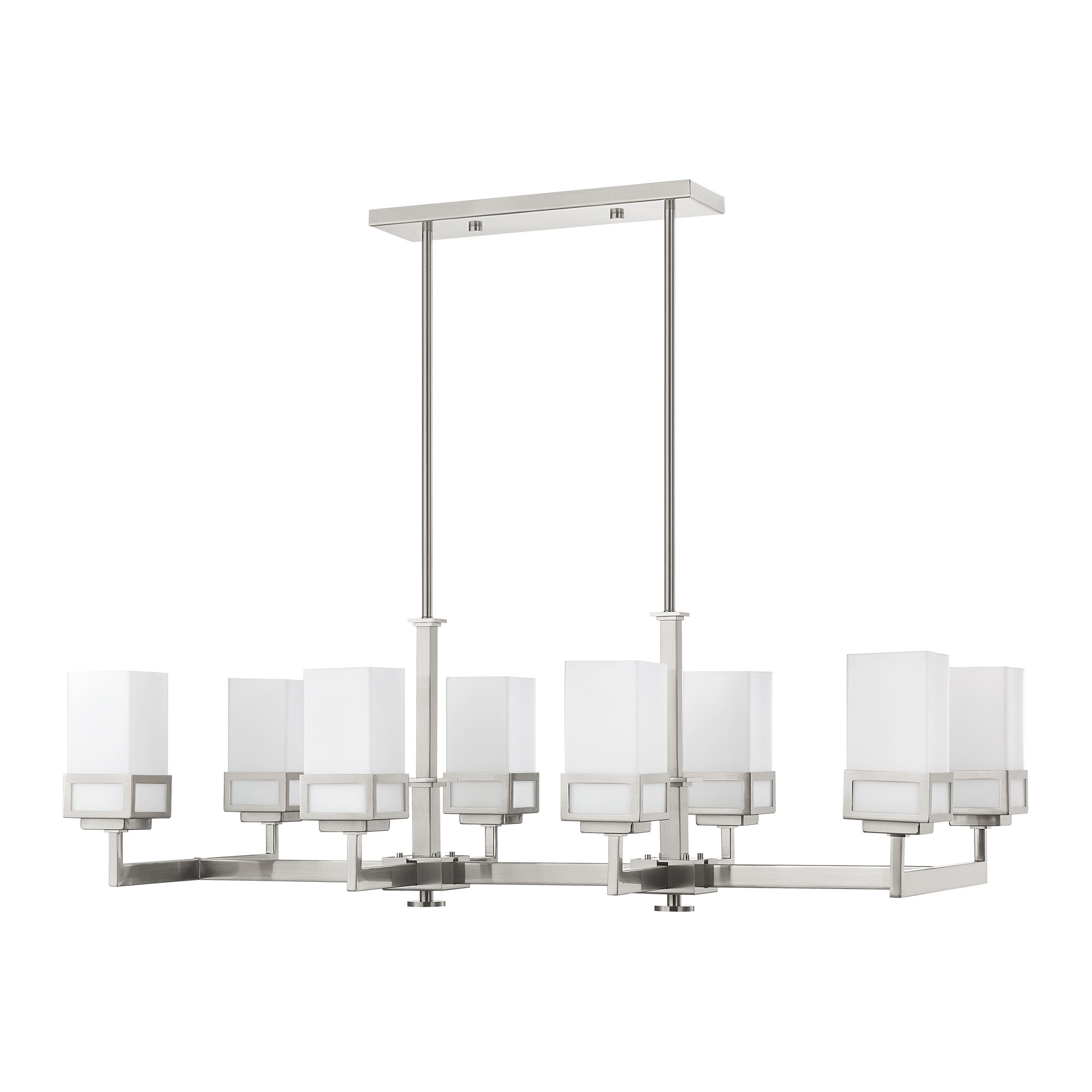 Elegant Harding 8-Light Linear Chandelier with Satin Opal White Glass