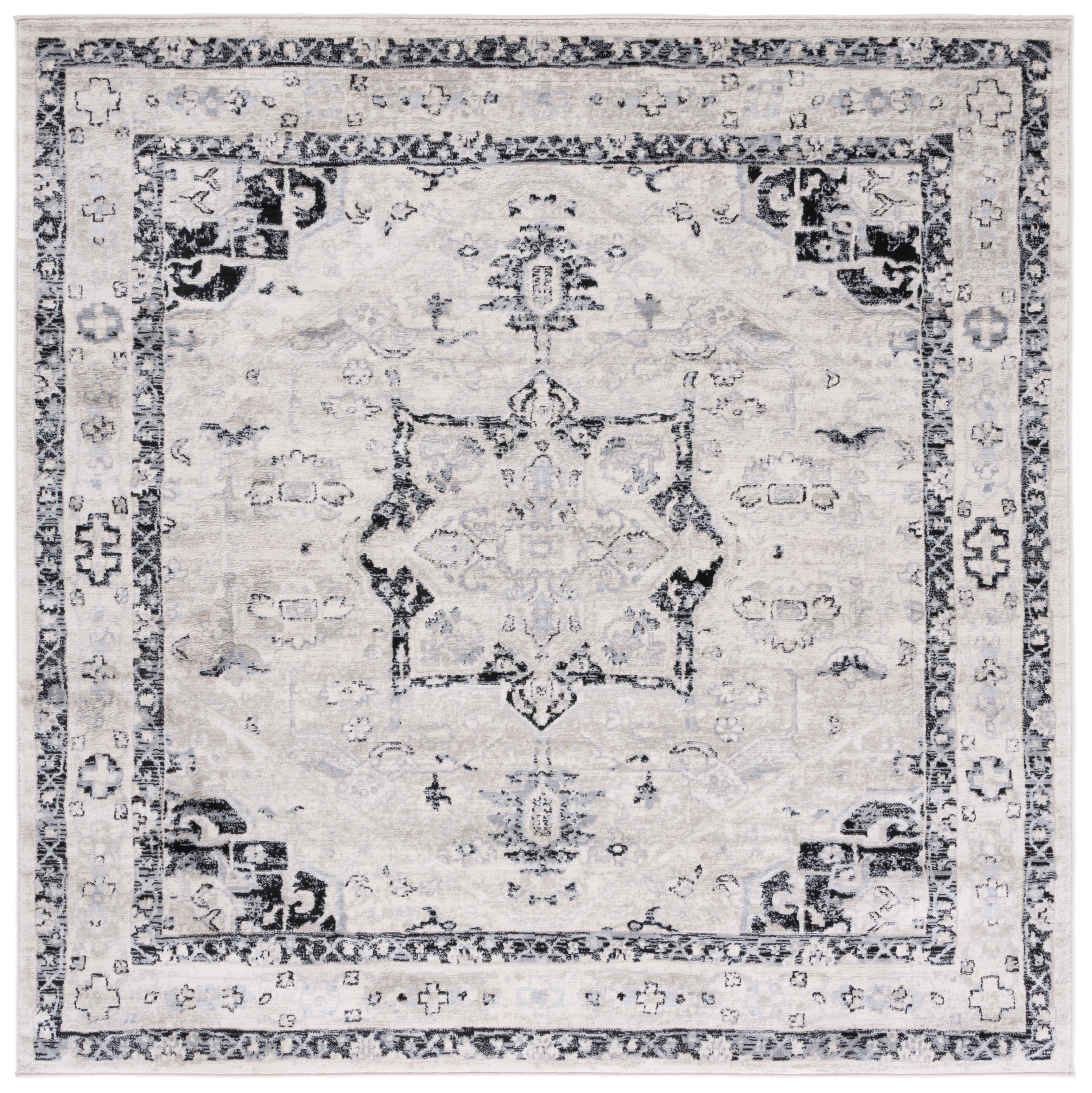 Safavieh BNT852A-7SQ Brentwood Vessie 7 x 7 (ft) Loomed Polypropylene Ivory/Black Square Indoor Abstract Farmhouse/Cottage Area rug