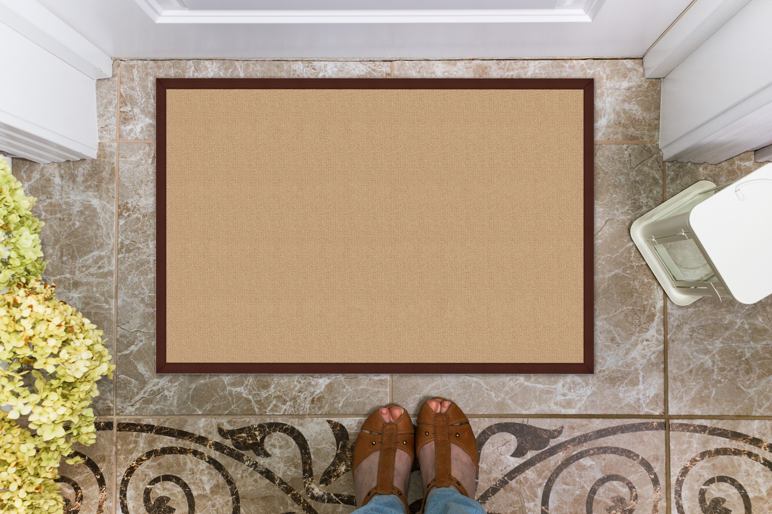 Linon RUG-AT020623 Athena 2 X 3 (ft) Wool Sisal/Brown Wool Indoor Border Area Rug