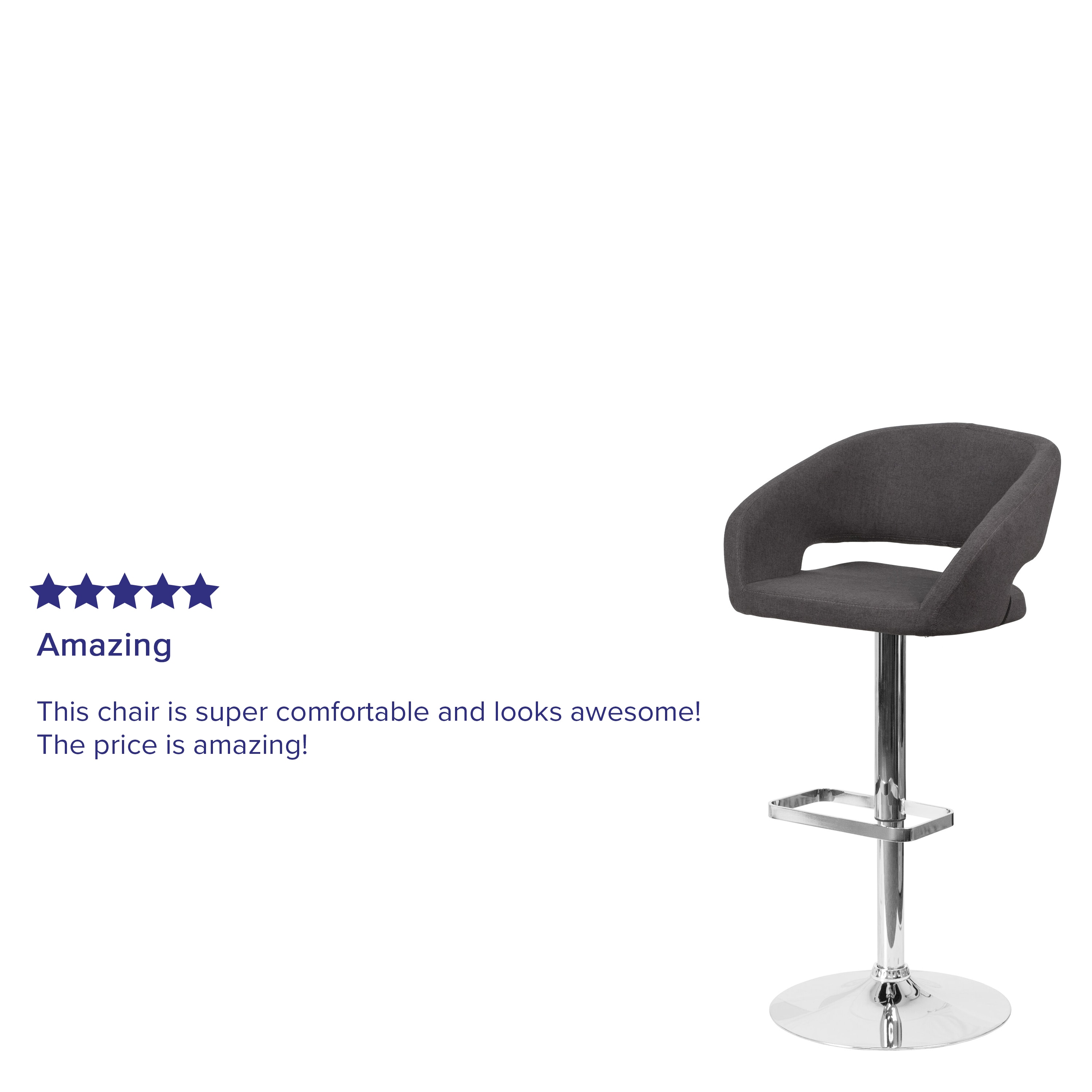 Erik Modern Black Fabric Adjustable Swivel Barstool with Chrome Base