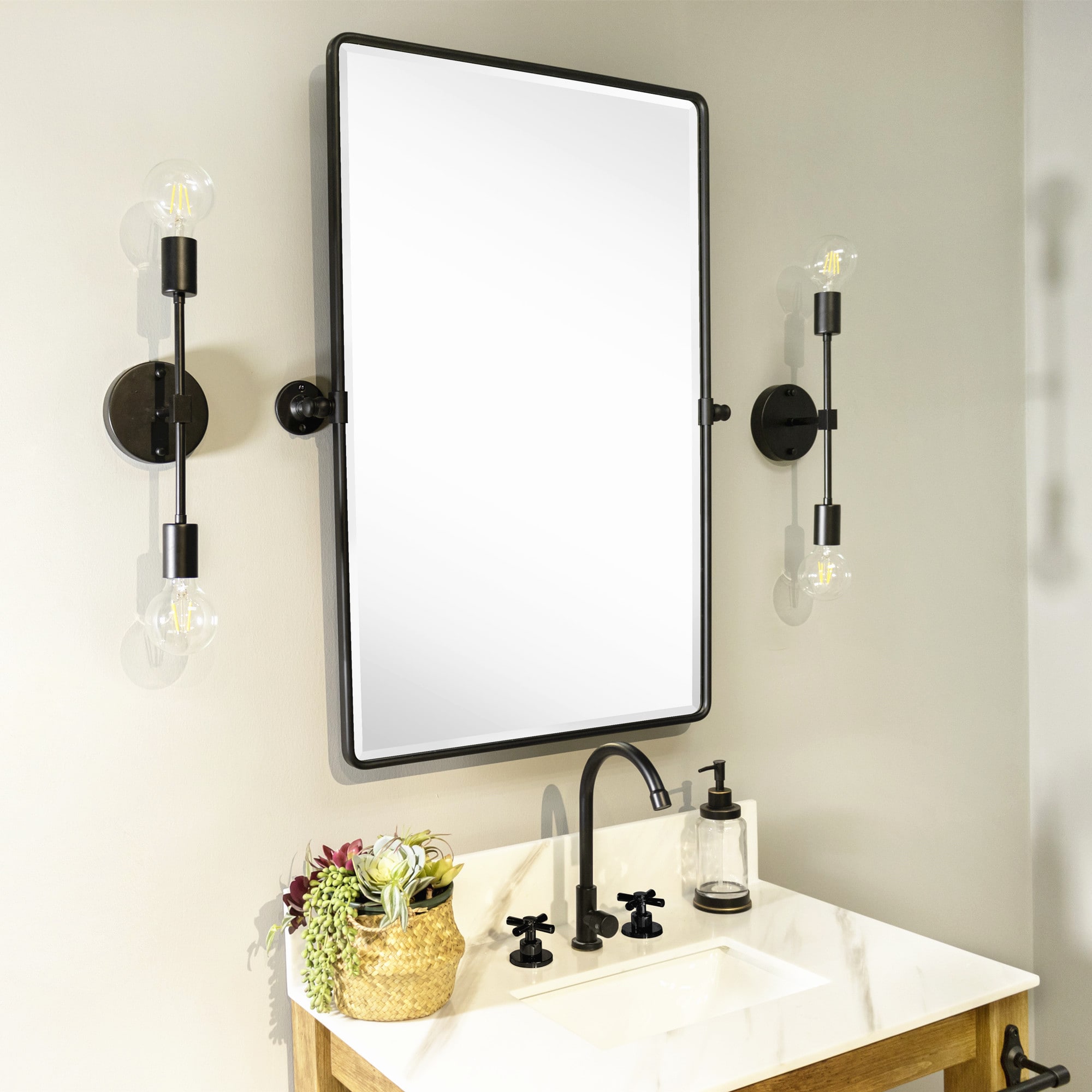 Matte Black Metal Framed Rectangular Bathroom Vanity Mirror 20 x 30