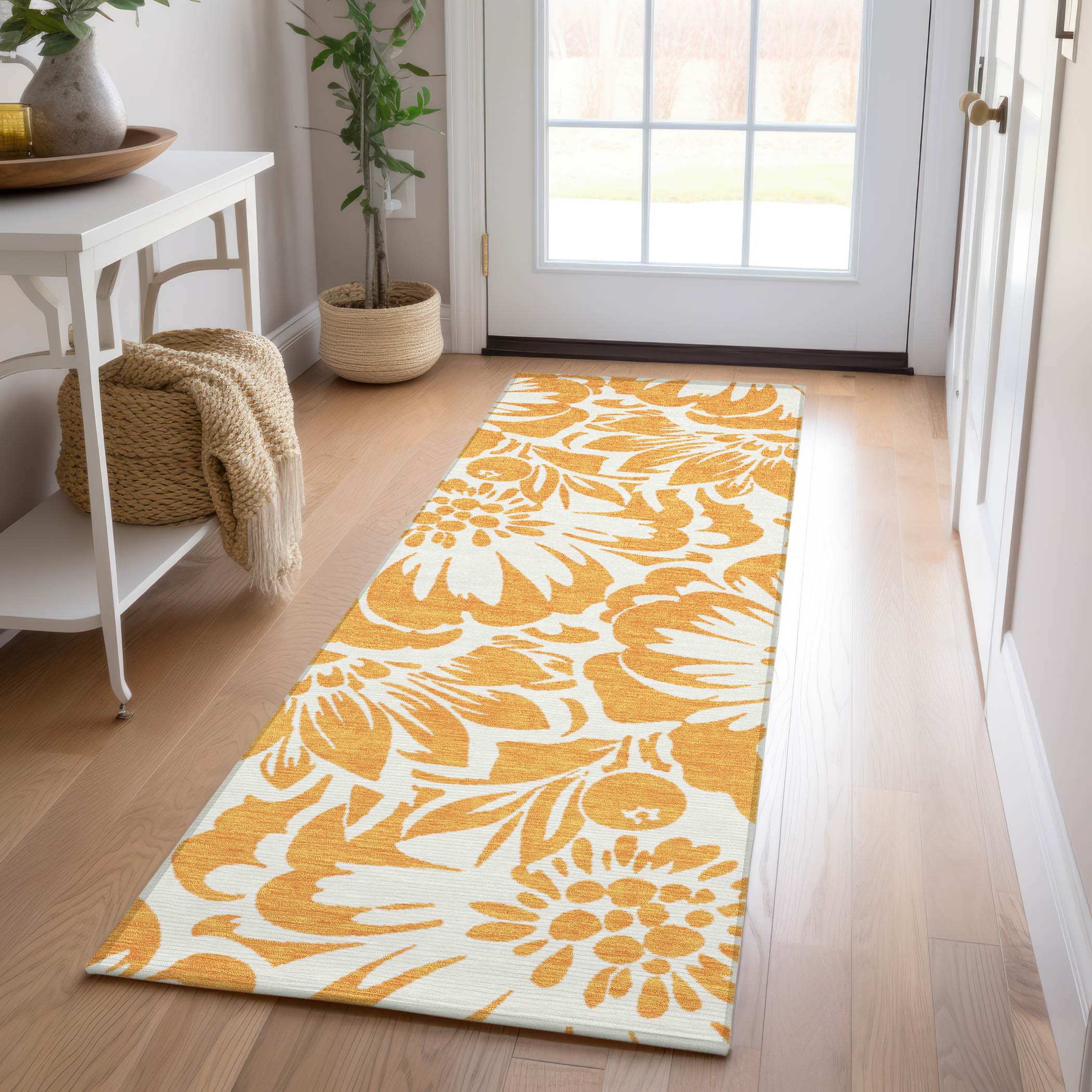 Addison Rugs ACN551OR2X8 Chantille ACN551OR 2 x 7 (ft) Polyester Orange Rectangular Indoor/Outdoor Floral/Botanical Farmhouse/Cottage Machine washable Area rug