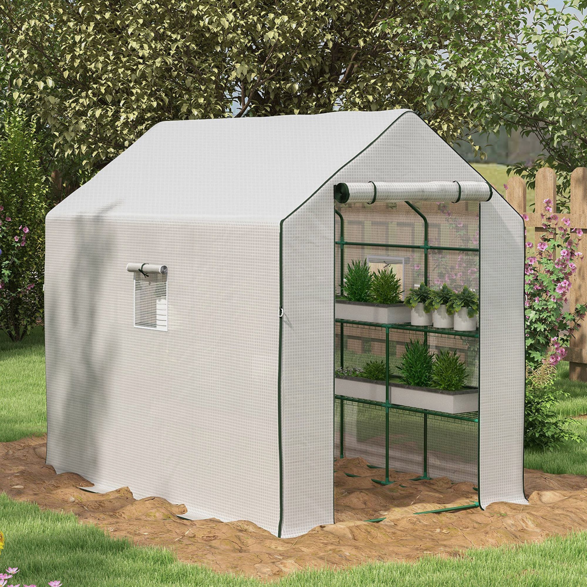 BABOOM BOM-174446-OR Walk-In Greenhouse 4.7-ft L x 4.6-ft W x 6.2-ft H White Greenhouse Kit