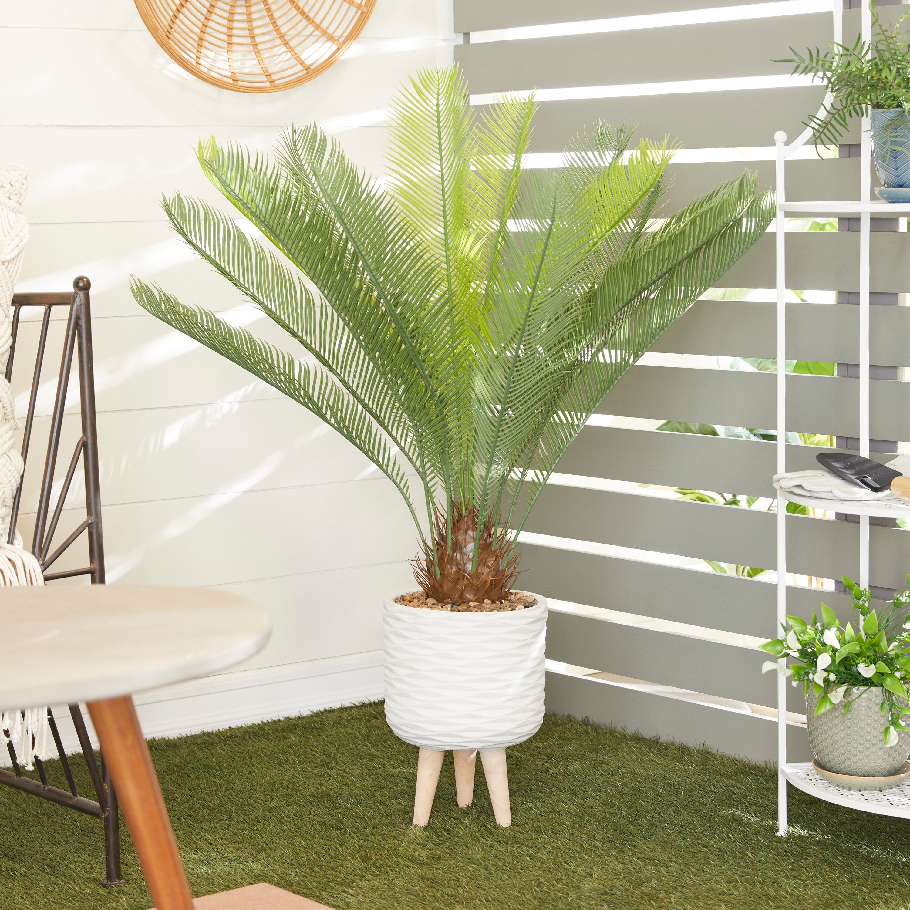 Grayson Lane 151010 43-Inches Green with White Ceramic Pot Indoor Floor Palm Artificial plant