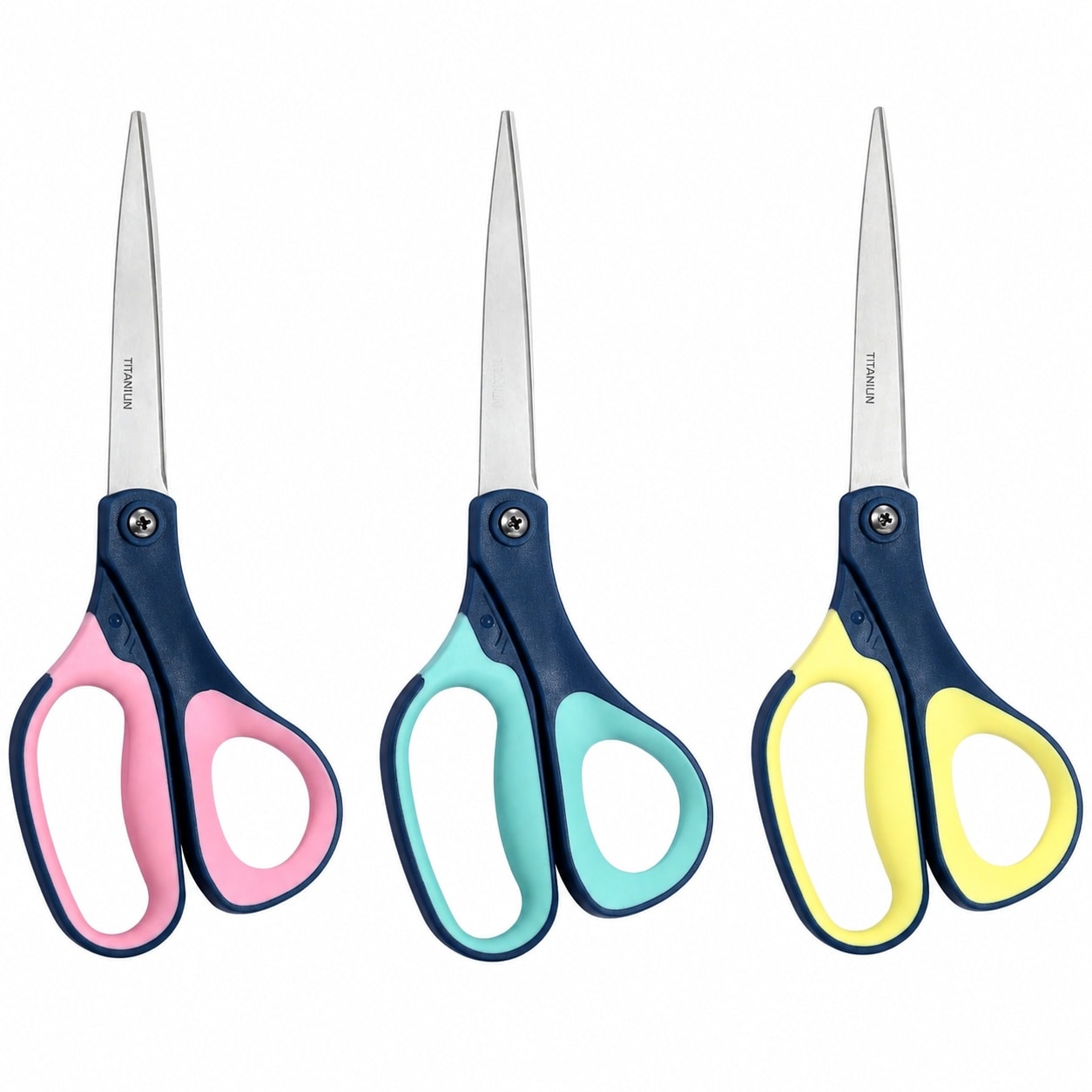 Linder Group Inc Titanium Coated Scissors 3 Pack 8 5 Inch Stainless Steel Sharp Blades for Office Home Crafting Cutting Paper Fabric Plastic Ergonomic Colorful