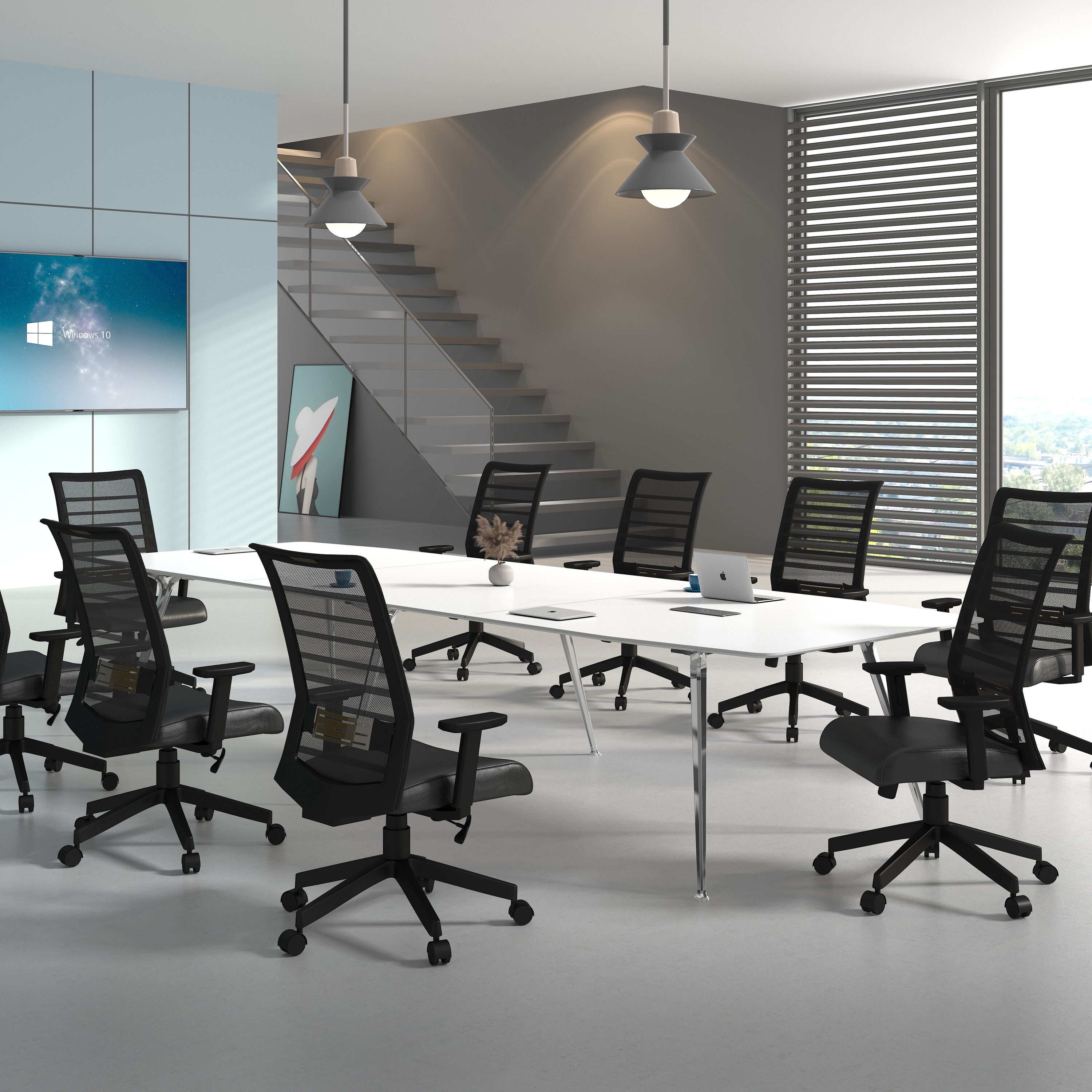 Black Ergonomic Mesh Back Vinyl Task Chair with Adjustable Arms