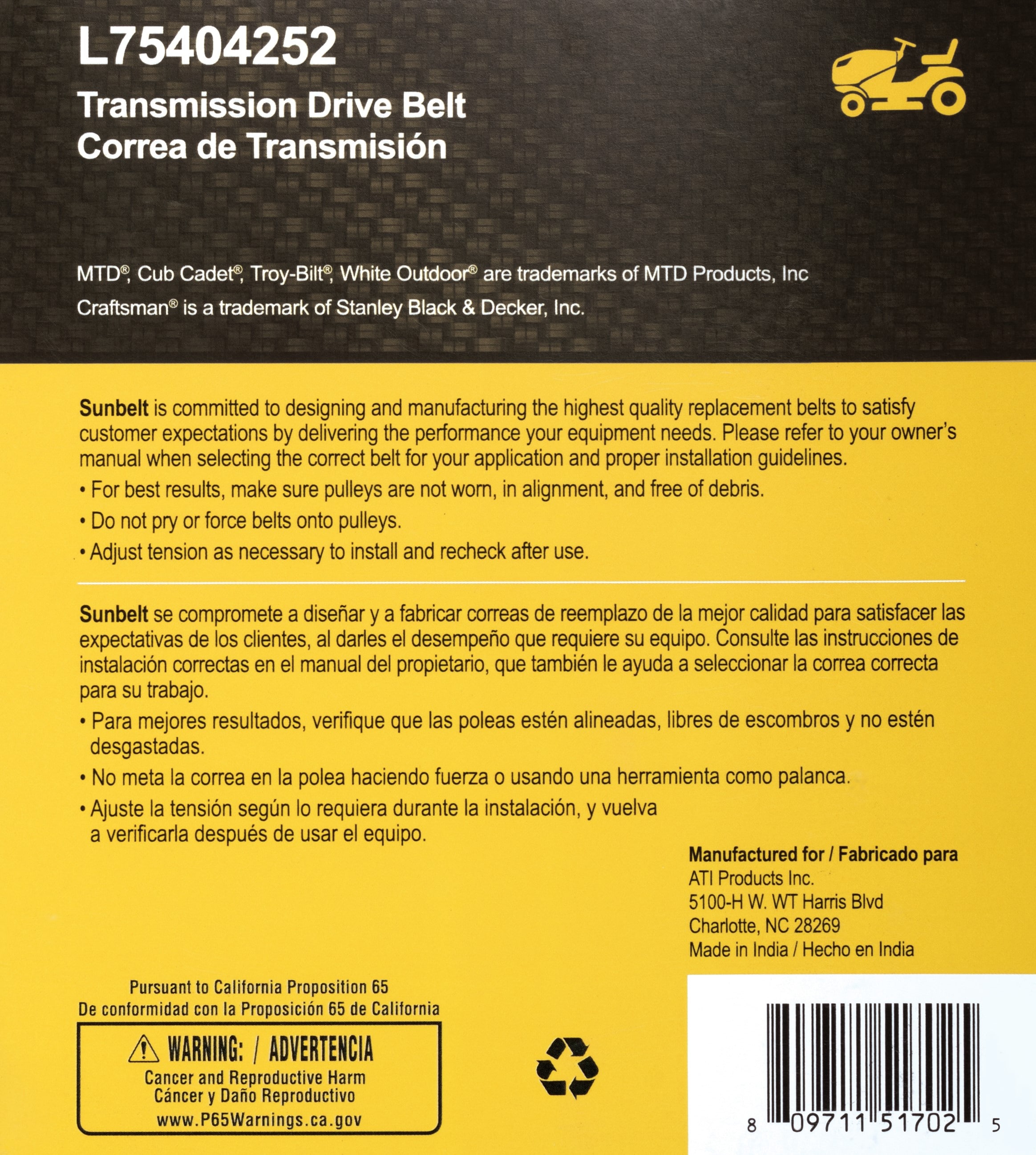 Sunbelt L75404252 Riding-Mower-Belts - View #6