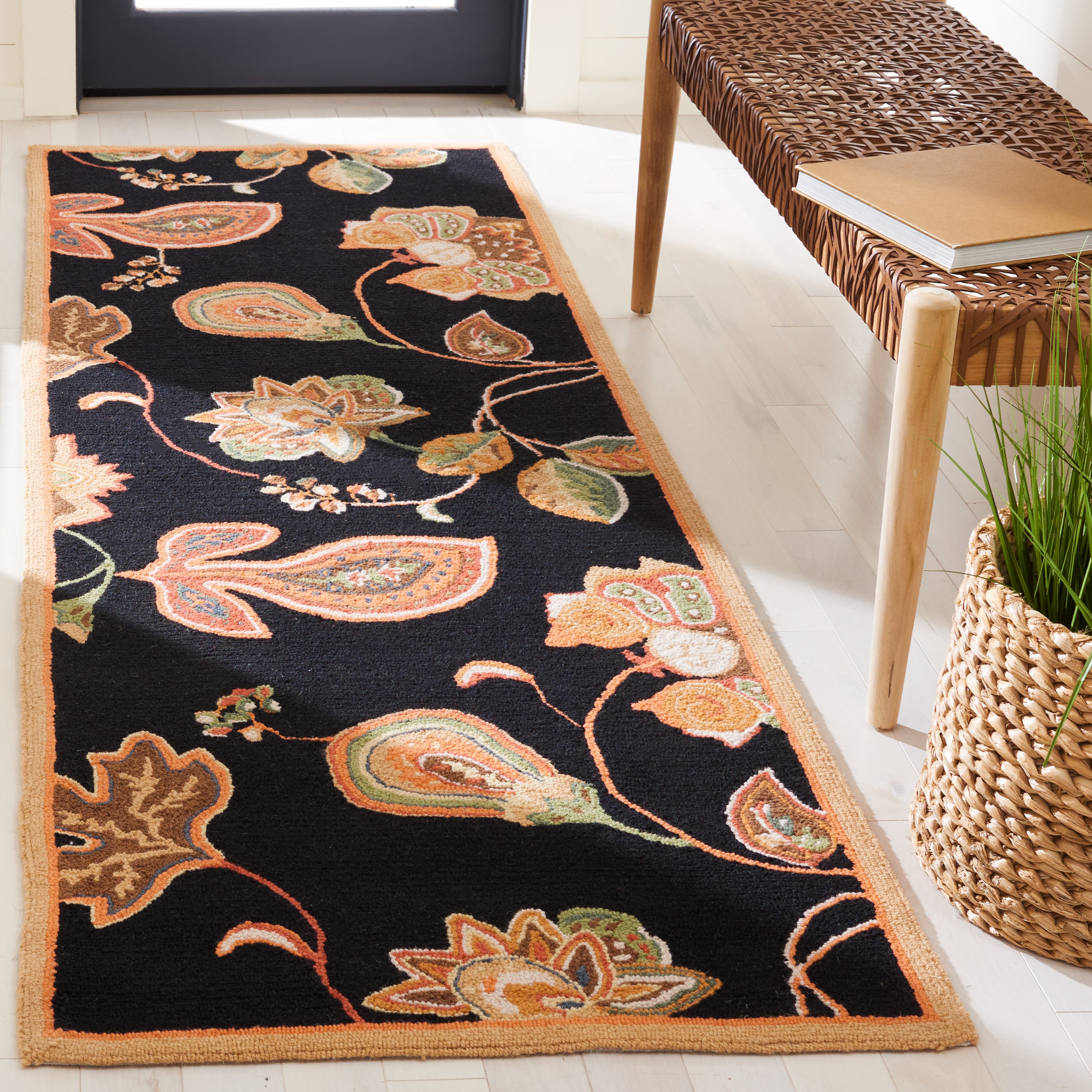 Chelsea Hooked Rug 209C Black/Orange 2in-6ft x 10in Rug