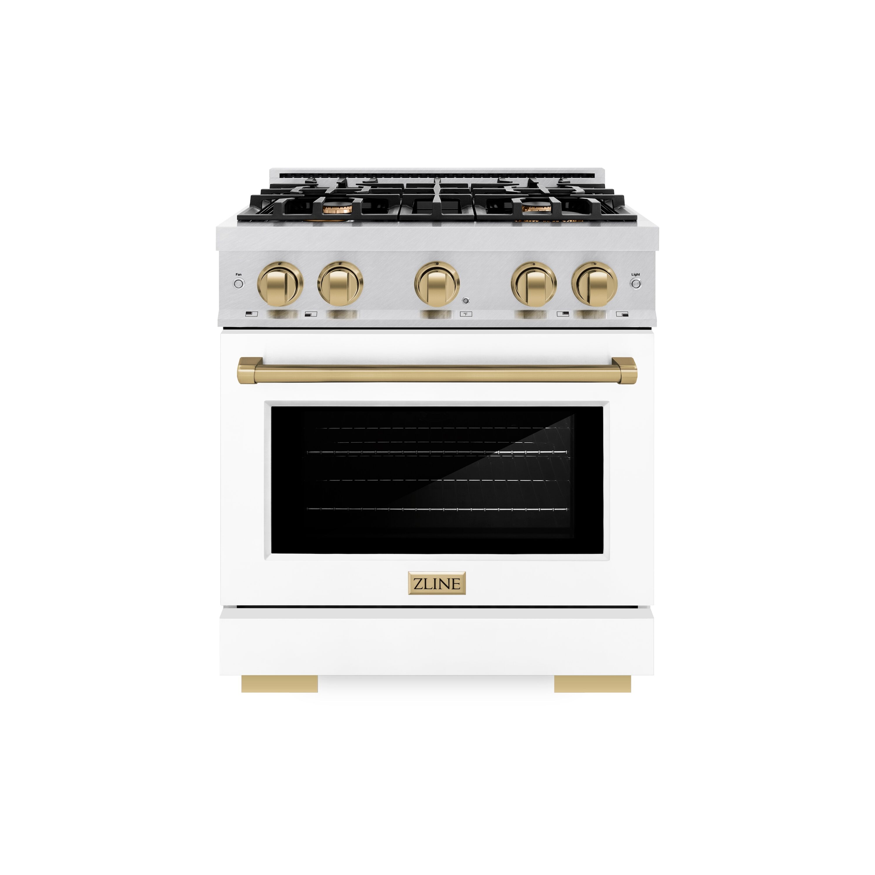 ZLINE KITCHEN & BATH HGRSZ-WM-30-CB Select 30-in 4 burners 4.2-cu ft Convection Oven Freestanding Liquid Propane Gas Range ( Satin Stainless Steel, White Matte Door, Champagne Bronze )