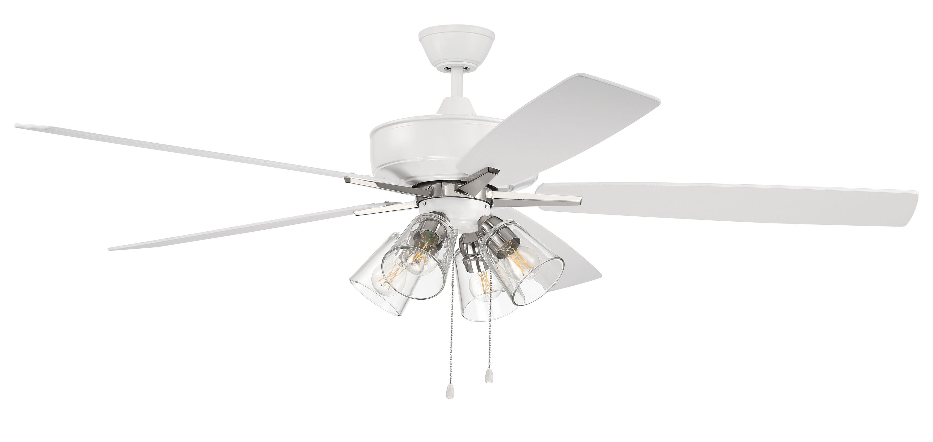 Craftmade S104WPLN5-60WWOK Super Pro 104 60-in White/Polished Nickel with White Blades Ceiling Fan With Light ( 5 -Blade )