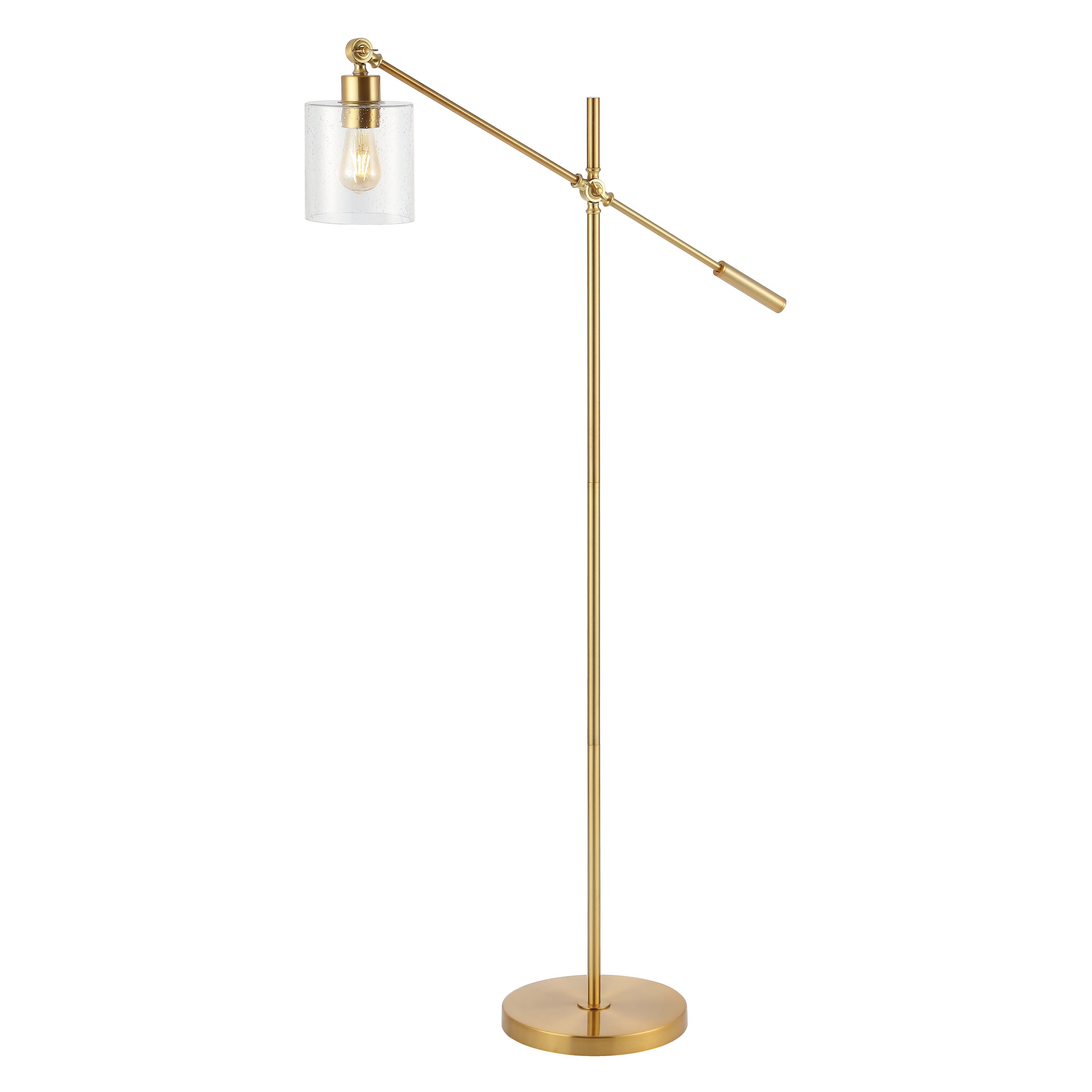 Kathryn Brass Gold Adjustable Iron and Seeded Glass Floor Lamp