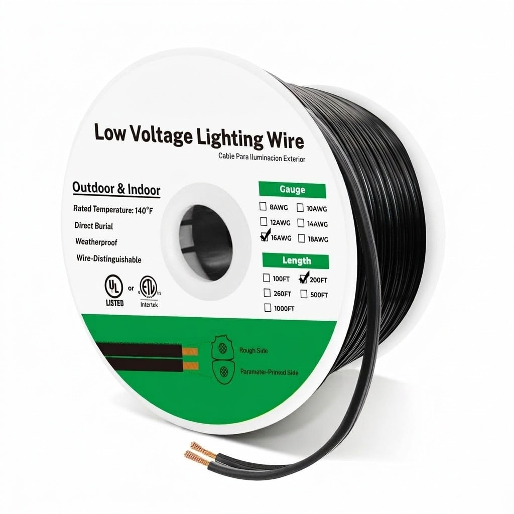 Vrbgify 200 Foot 16 AWG 2 Conductor Low Voltage Landscape Wire Roll Outdoor Lighting Cable Direct Burial Flexible Black for Garden Lights #LVG0424T02
