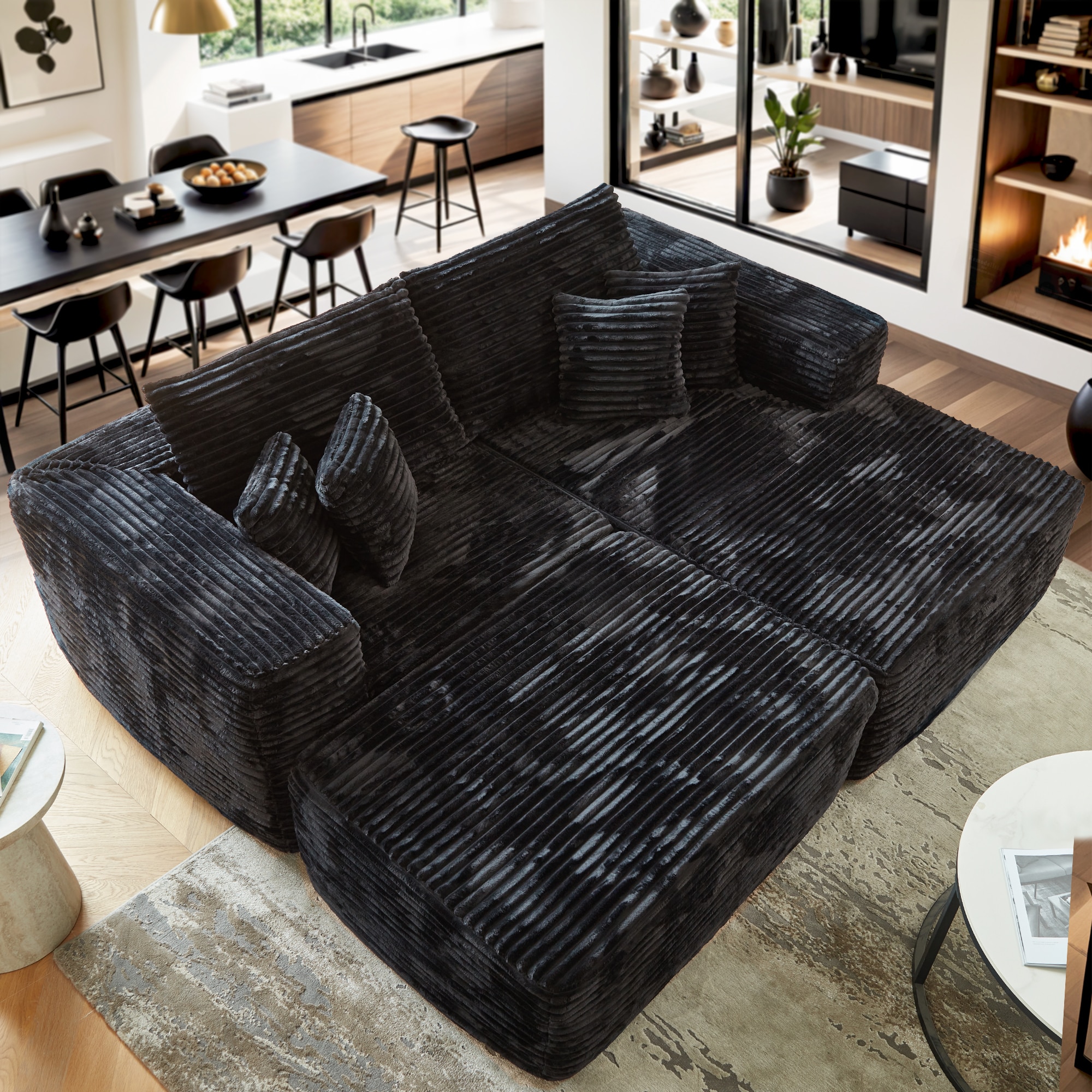Ovios OMOMOR430 79.92-in Modern Black (Right Chaise) Sectional
