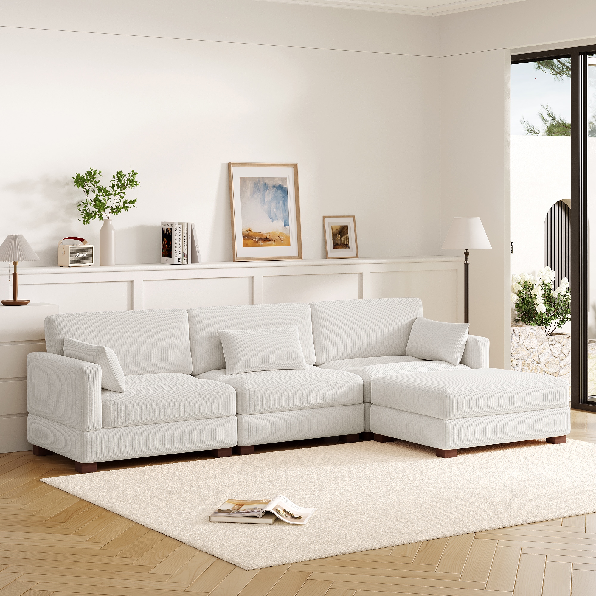 Dreamsidea - 124 Inch Modular Sofa Sectional L Shaped Sofa with 1 Ottoman - for Living Room - Fle...