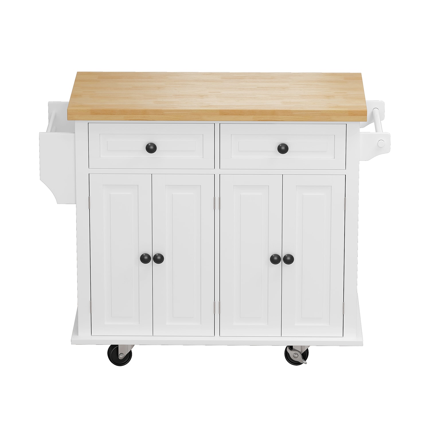 SINOFURN SYA480016BN White MDF Base with Wood Wood Top Rolling Kitchen Cart ( 17.5-Inches x 43.7-Inches x 32.5-Inches )