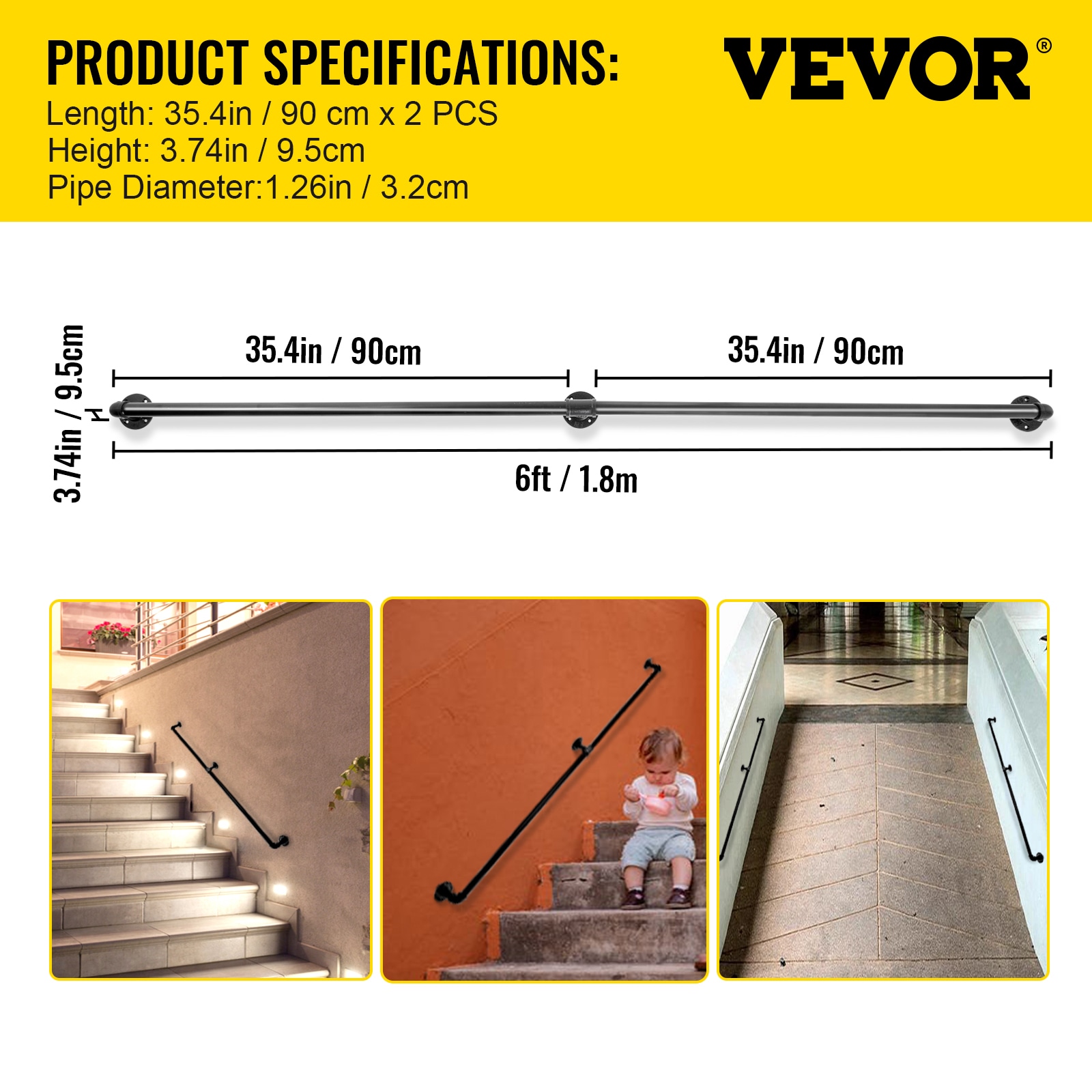 Matte Black PVC and Stainless Steel Stair Handrail