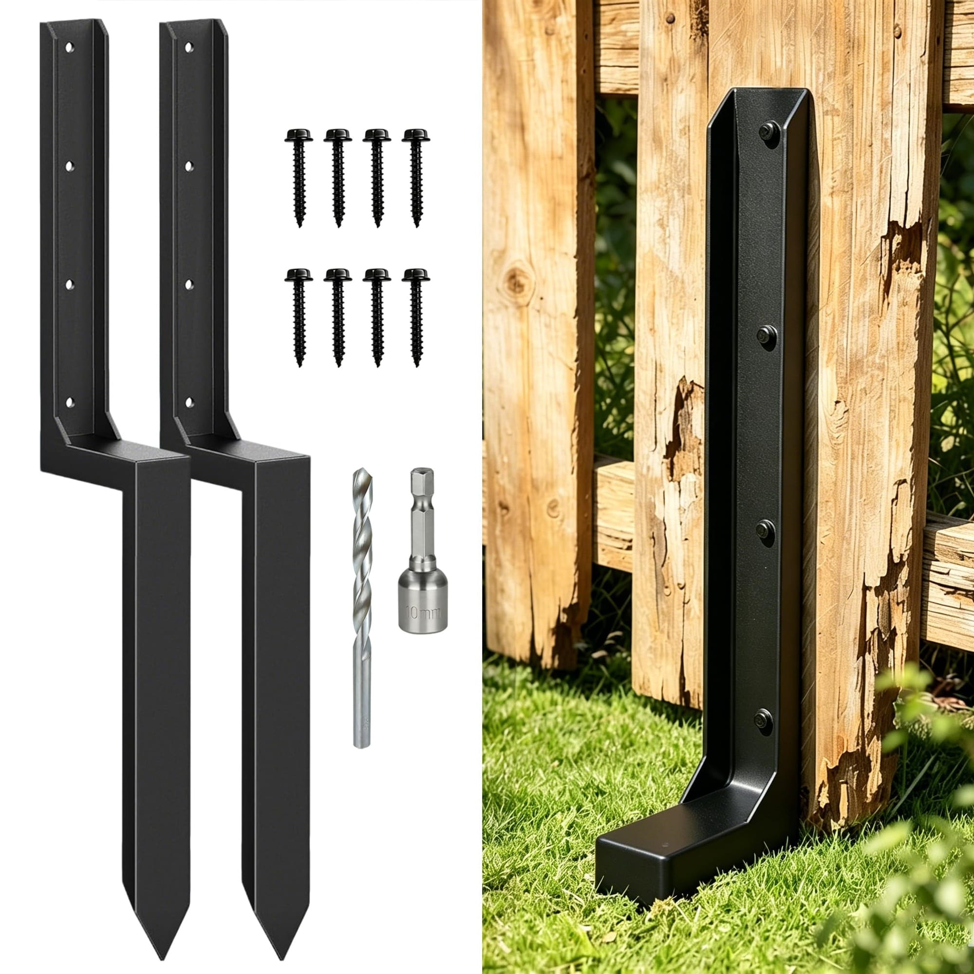 Lukvuzo  Heavy Duty Fence Post Repair Kit No Dig Post Support Bracket for Wooden Fence Repair 2 Pack durable home and garden accessory designed