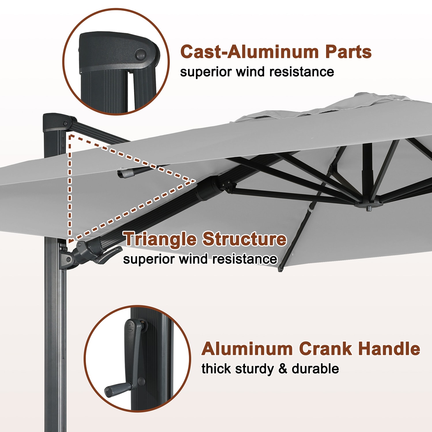 Mondawe 10-ft Aluminum Gray Cantilever Patio Umbrella with Lights MO ...