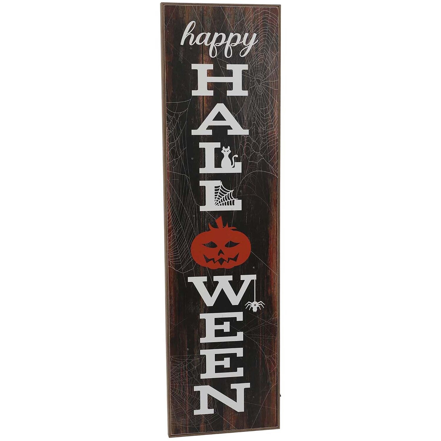 Haunted Hill Farm HHWOODPS045-1BL 45-Inches Freestanding Lighted Happy halloween Sign
