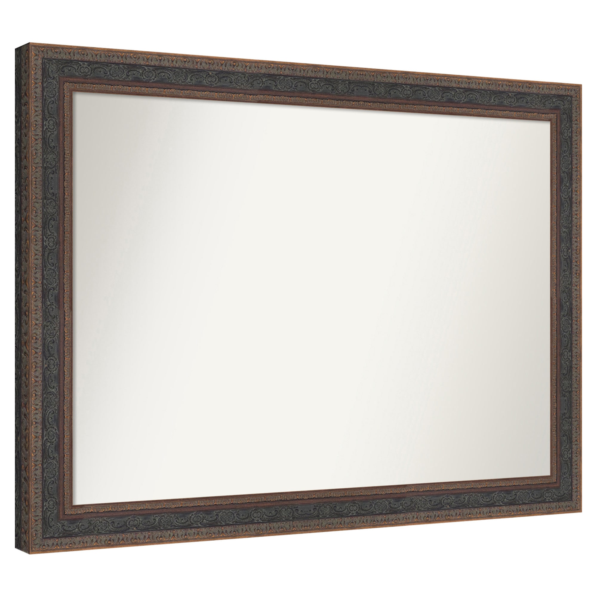 Amanti Art  Non-Beveled Mirror Attic Aged Bronze Framed Wood Bathroom Wall Mirror 32.5 x 43.5 in.