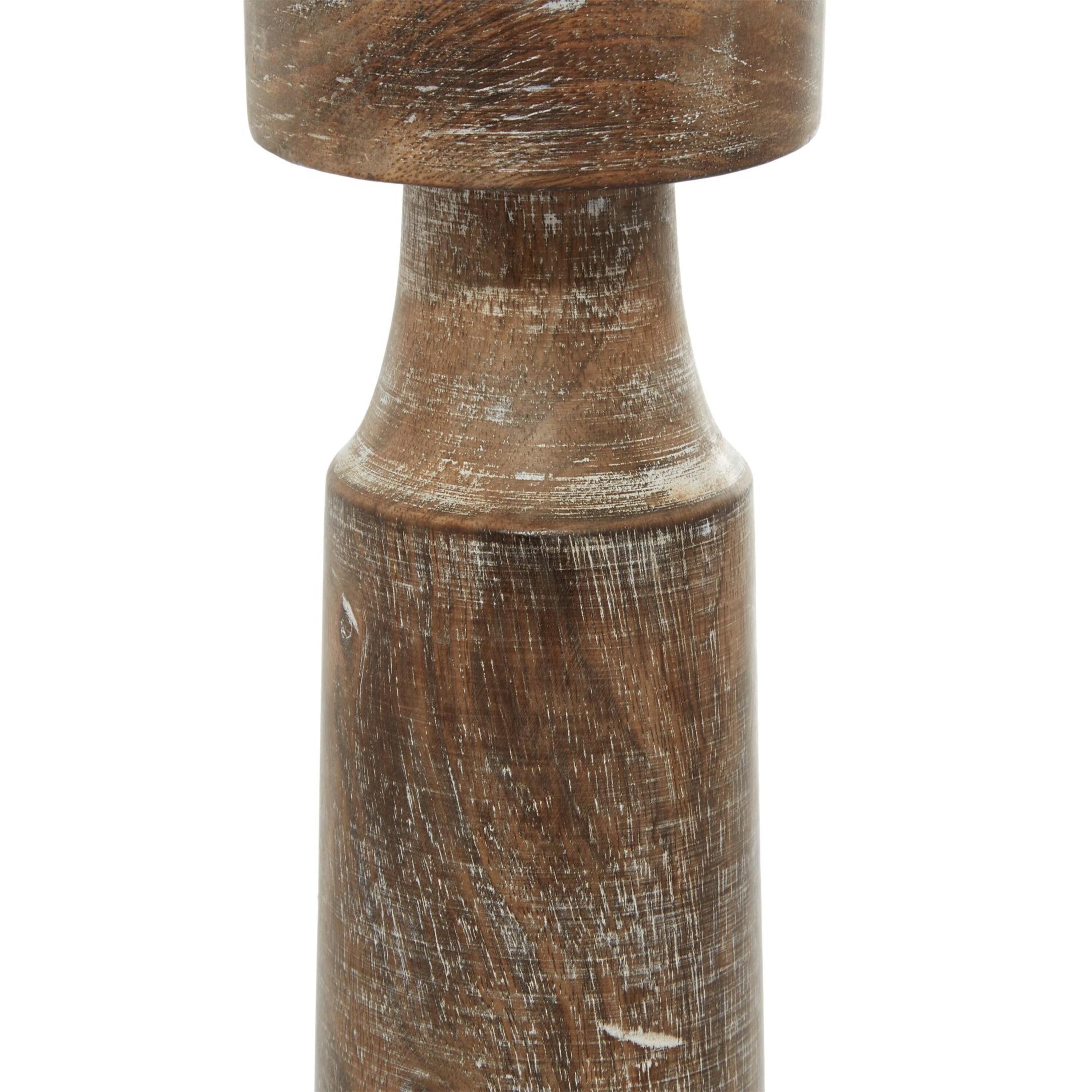 Dark Brown Mango Wood Coastal Candle Holder Set