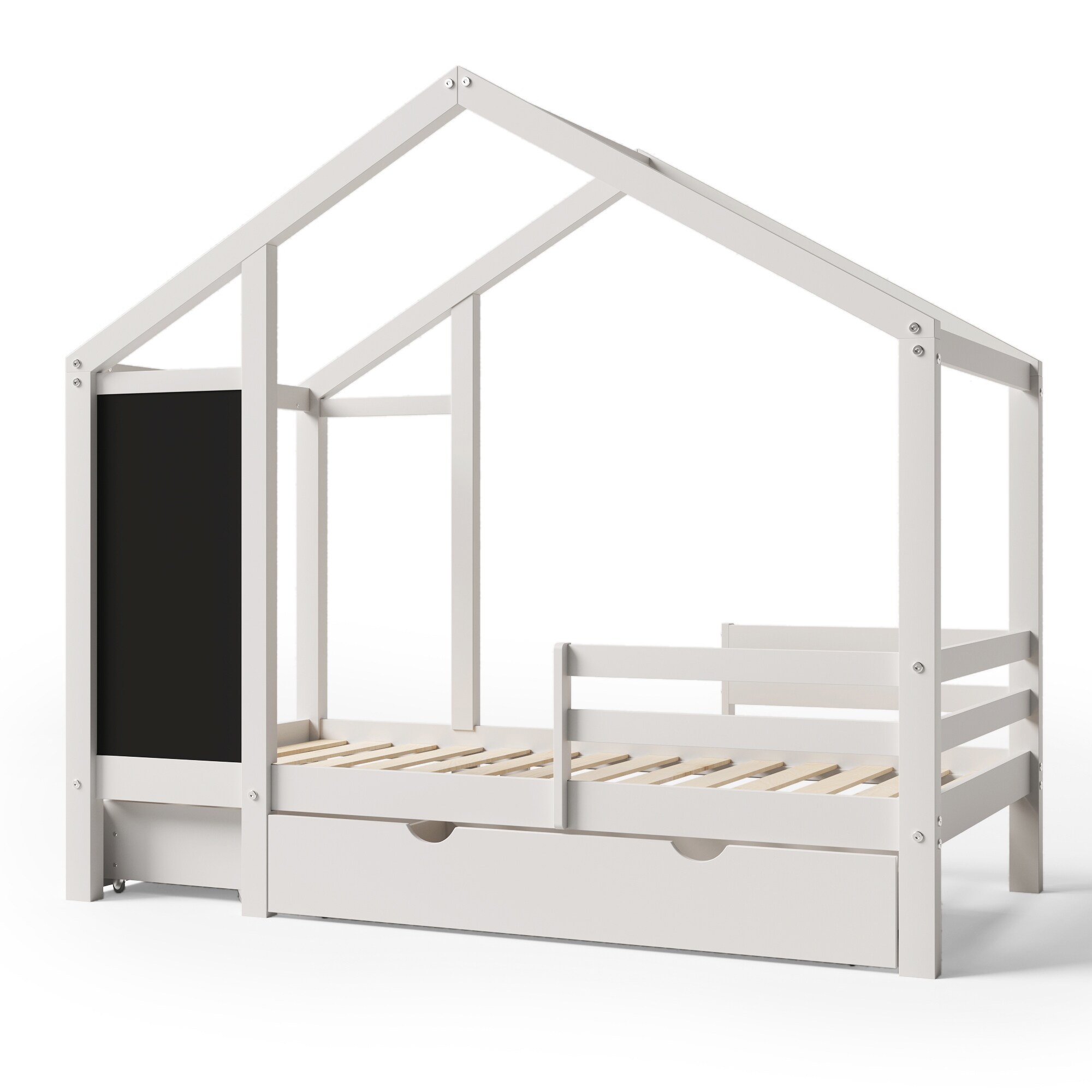 SINOFURN SYC470004WT White Twin Wood Bed frame Bed with Storage