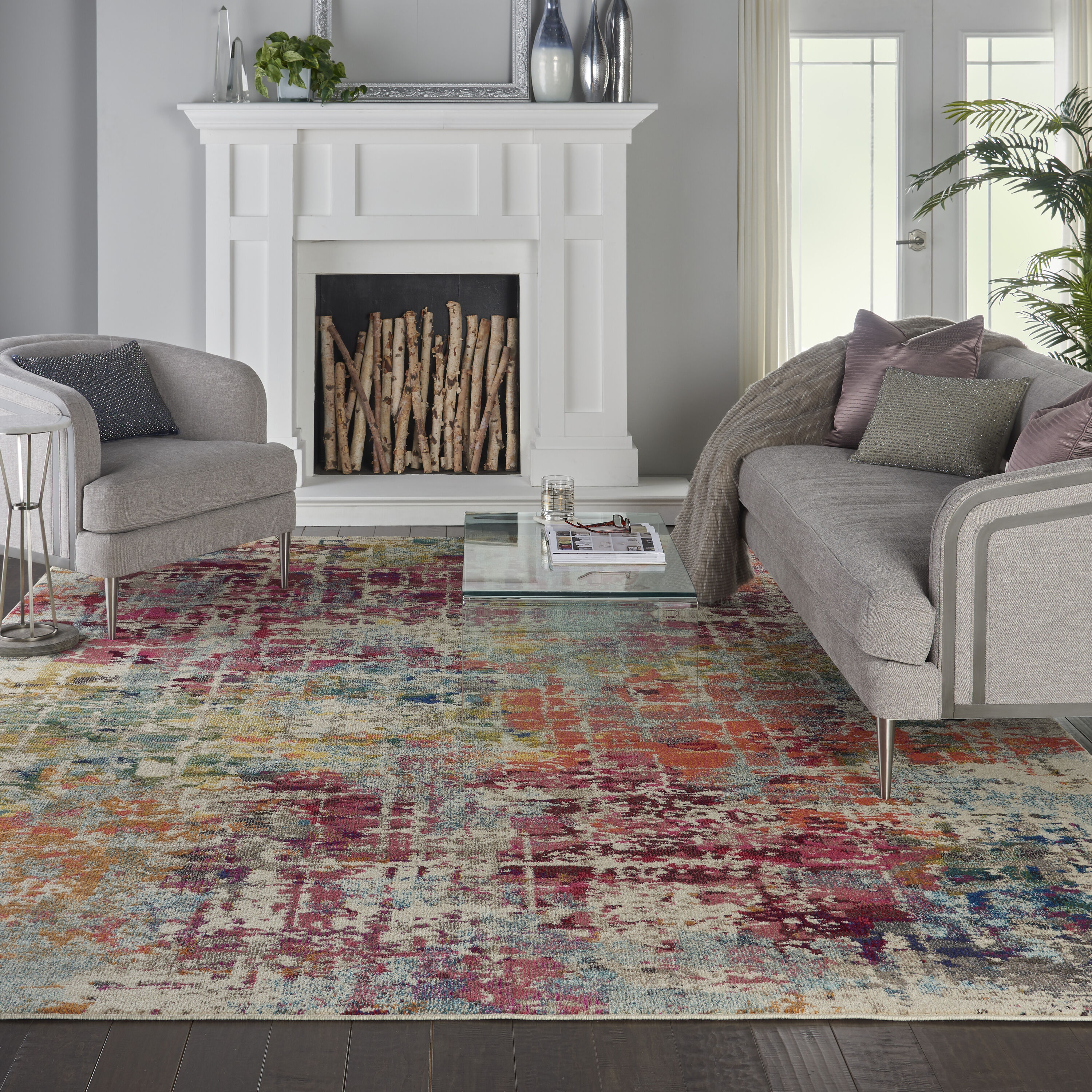 Nourison 99446483096 Celestial 9 x 12 (ft) Loomed Pink/Multicolor Rectangular Indoor Abstract Area rug