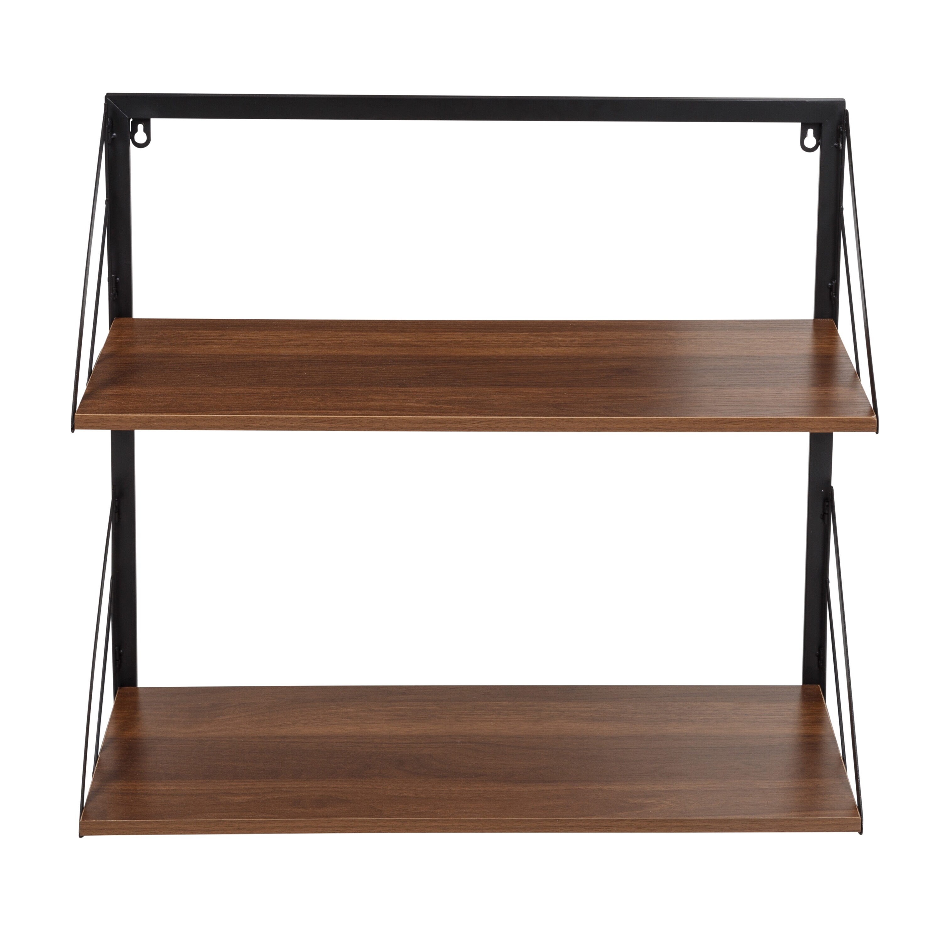 Black and Walnut Steel Wood 2-Tier Floating Wall Shelf